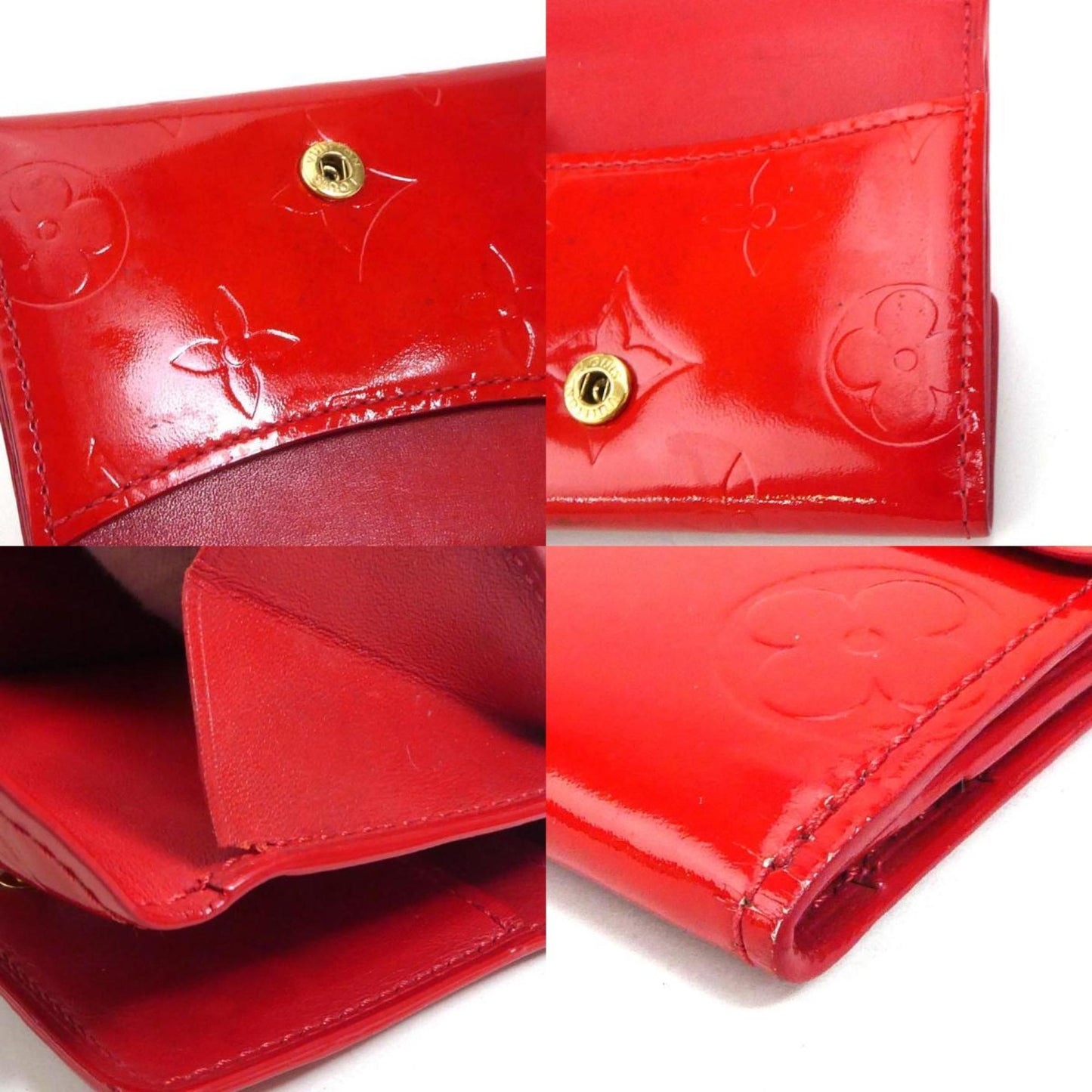 LOUIS VUITTON coin case card monogram verni patent leather red gold ladies