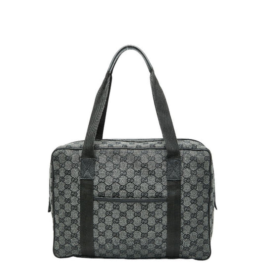 Gucci Black Gray Canvas Leather Handbag ( )