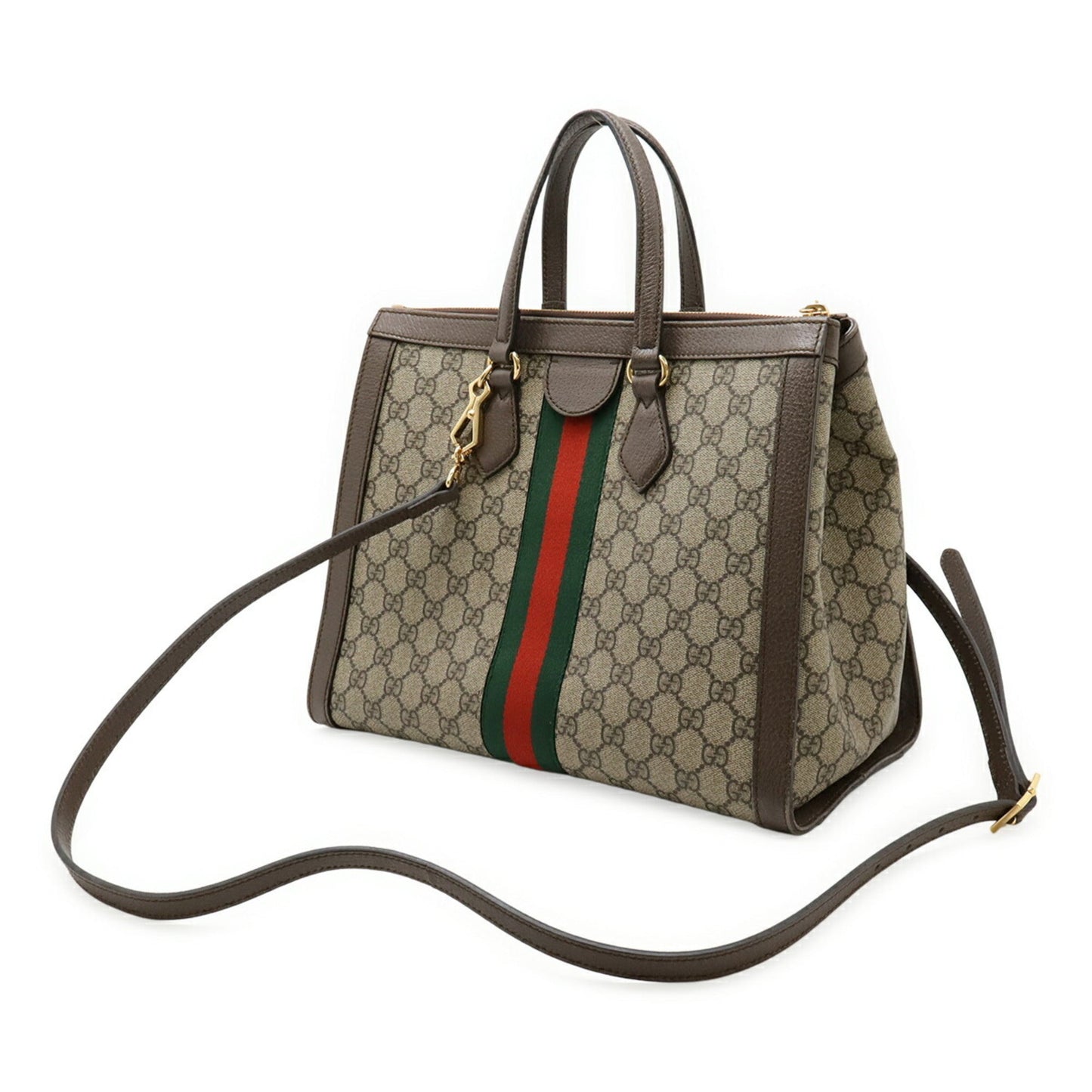 Gucci Beige Brown Green Red Color Pvc Leather Handbag Shoulder Bag Tote Bag ( )