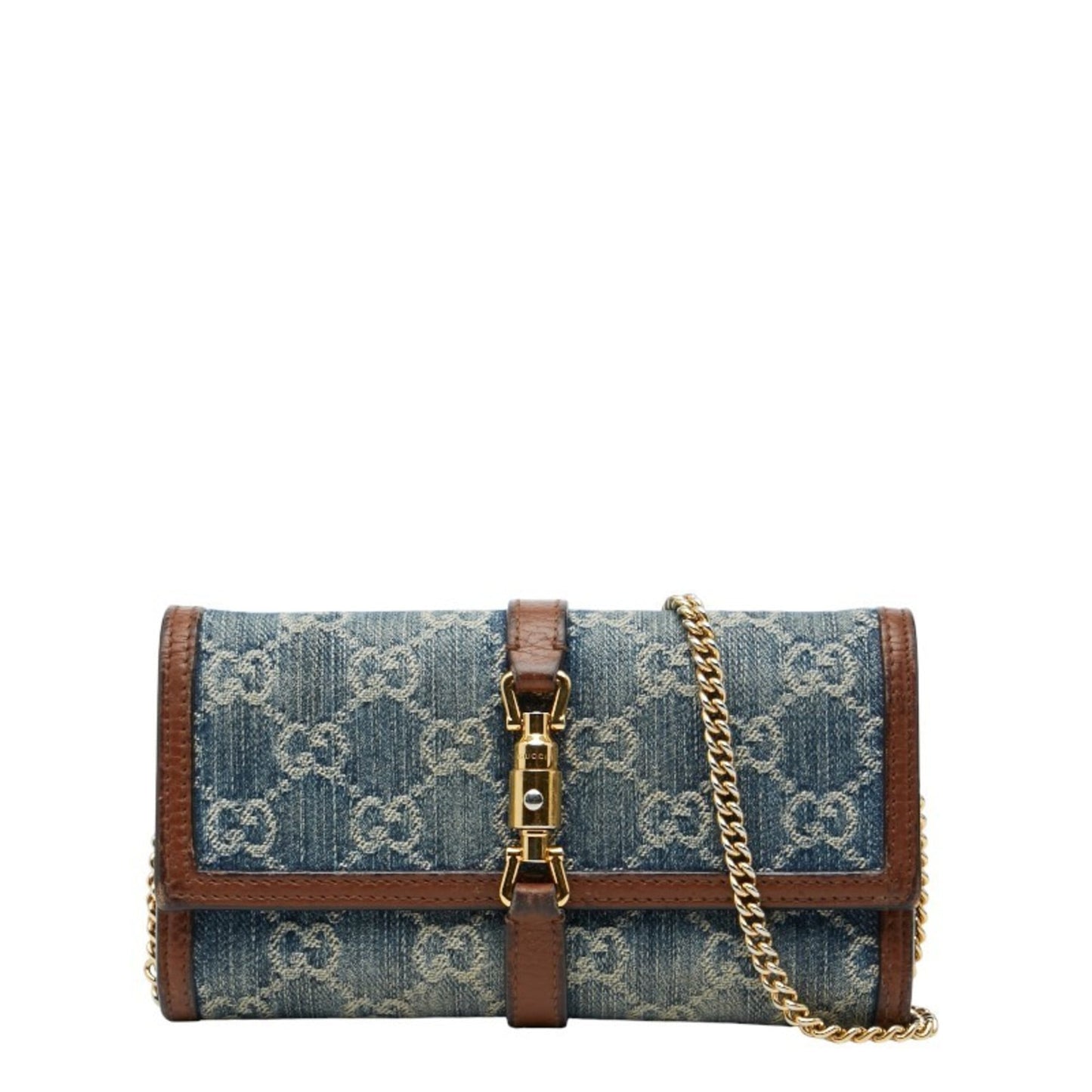 Gucci Blue Brown Denim Leather Chain/Shoulder Wallet ( )