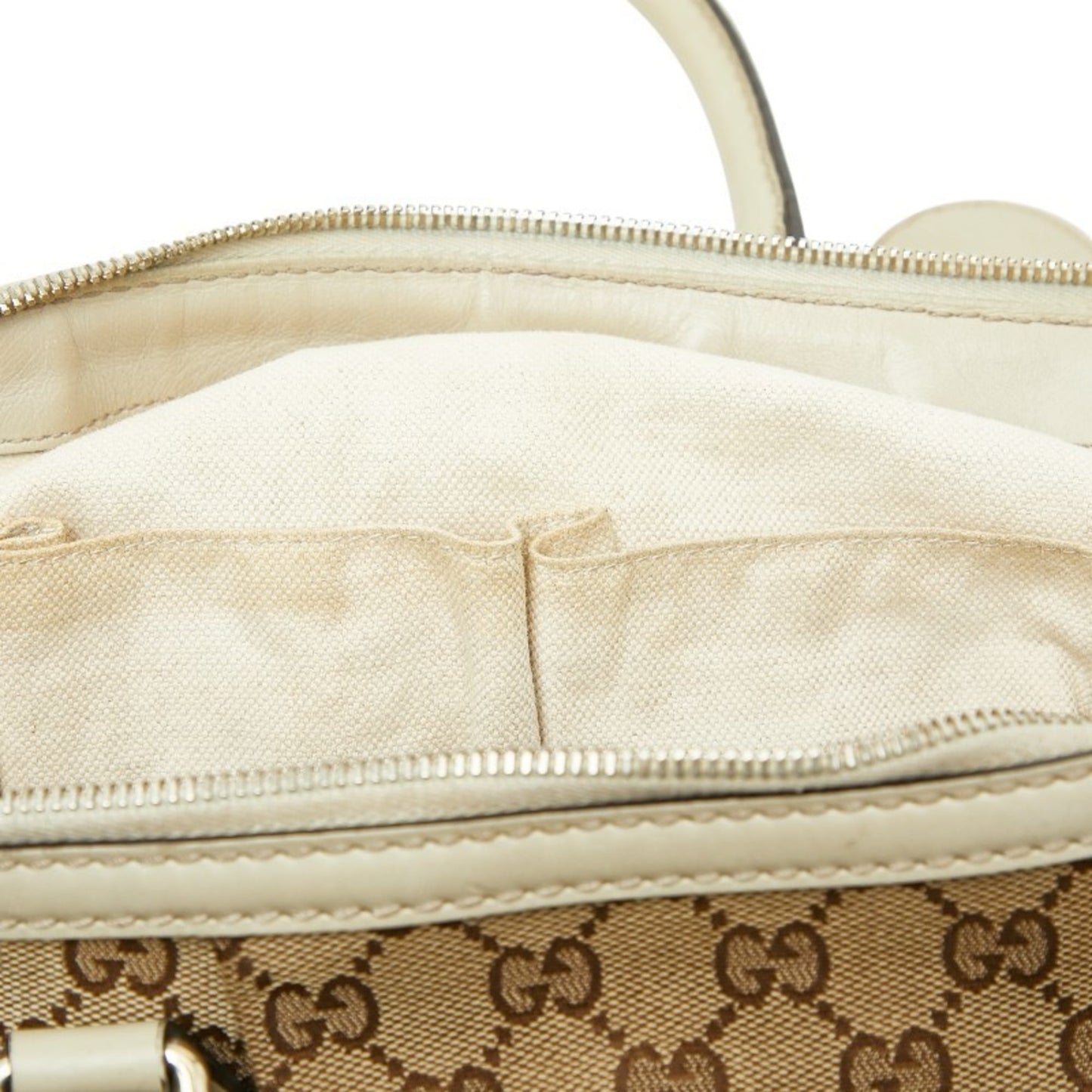 Gucci Beige Brown Canvas Leather Shoulder Bag Tote Bag ( )