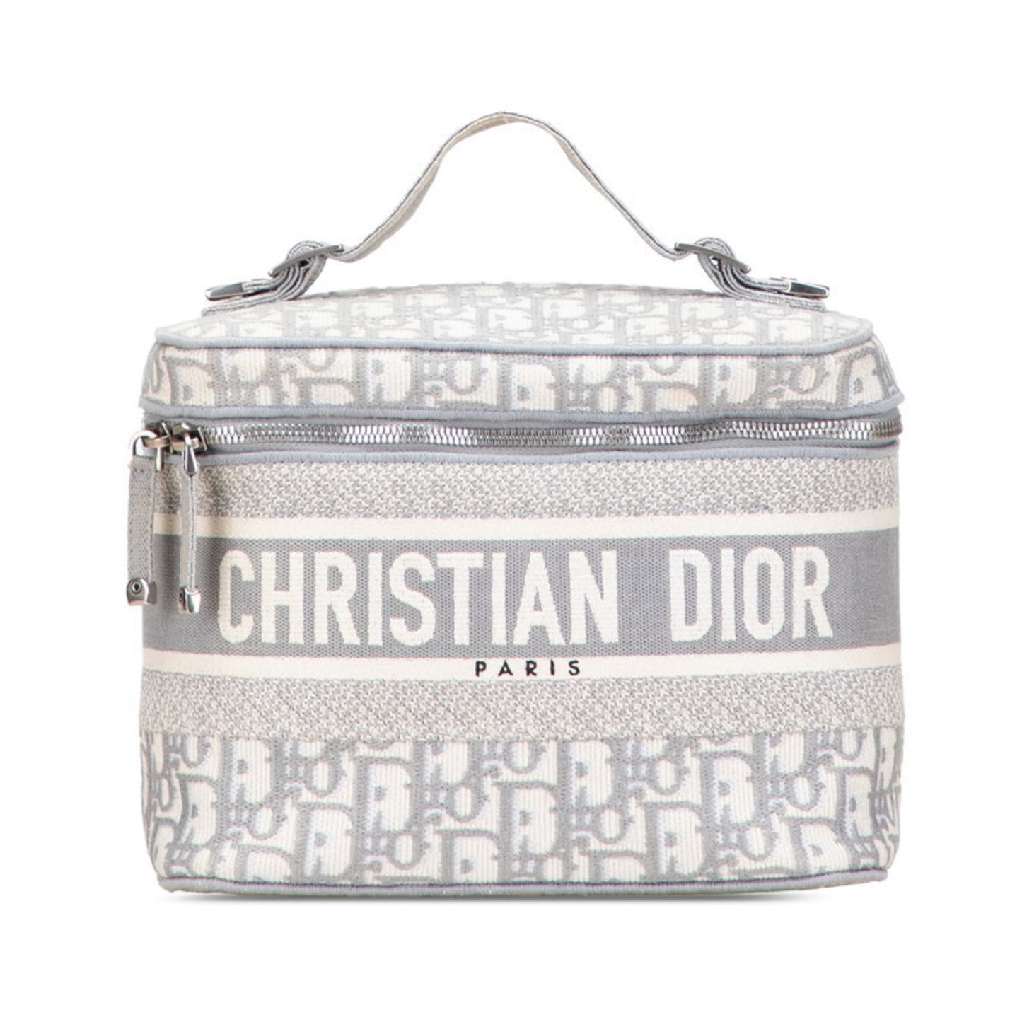 Christian Dior Gray White Canvas Handbag Vanity Bag ()