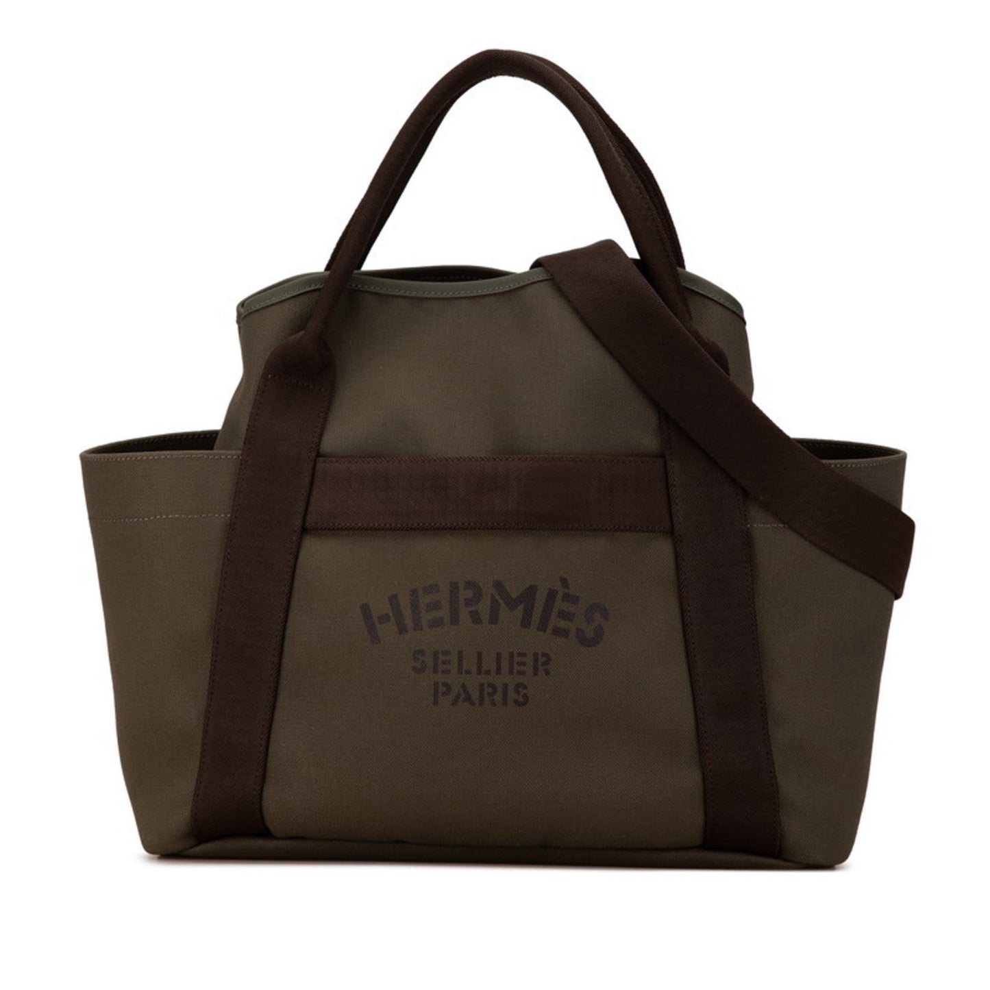 Hermes Khaki Canvas Leather Shoulder Bag Tote Bag ( )