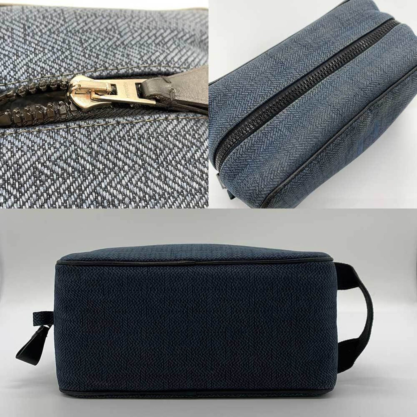 Hermes Navy Toile Chevron Clutch Bag Pouch ( )