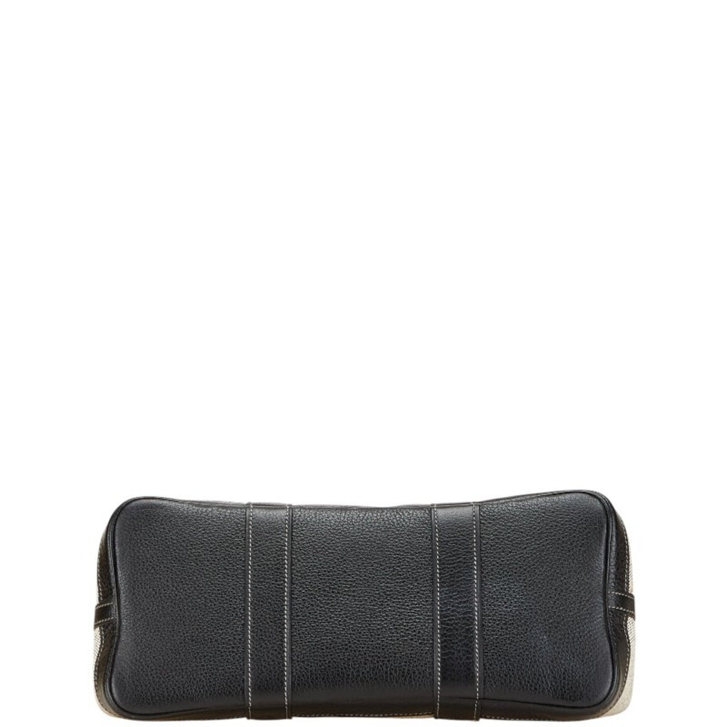 Hermes Garden Black Gray Toile H Leather Handbag Tote Bag ( )