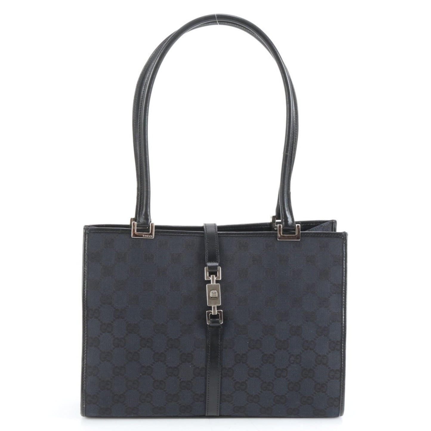 Gucci Black Leather Canvas Tote Bag ( )