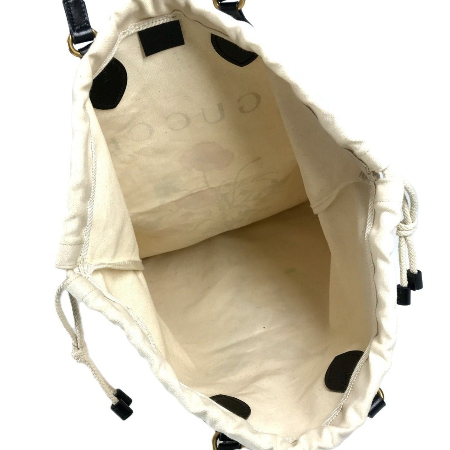 Gucci Black White Leather Canvas Shoulder Bag Tote Bag ( )