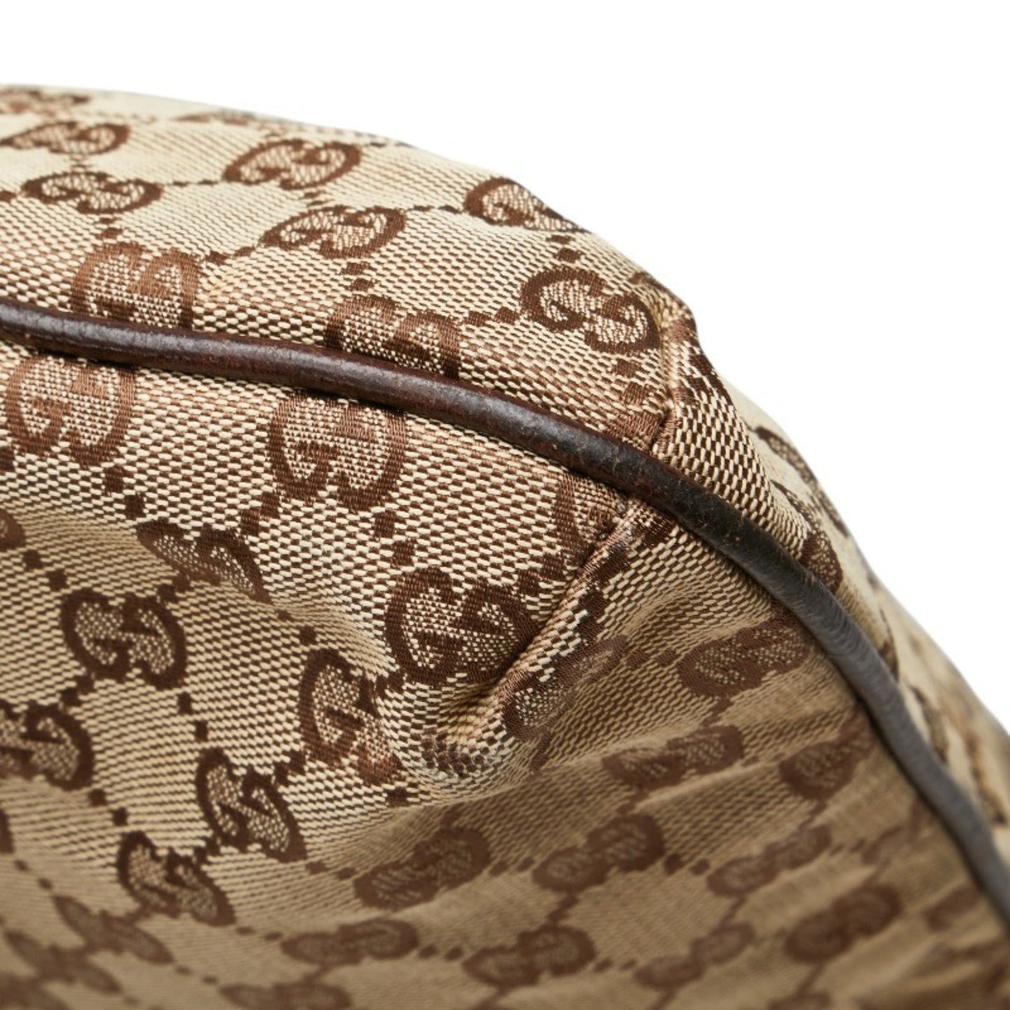Gucci Beige Brown Canvas Leather Shoulder Bag ( )
