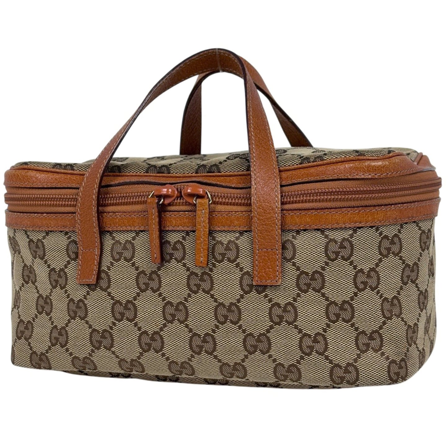 Gucci Beige Camel Gg Canvas Leather Handbag Pouch Vanity Bag ( )