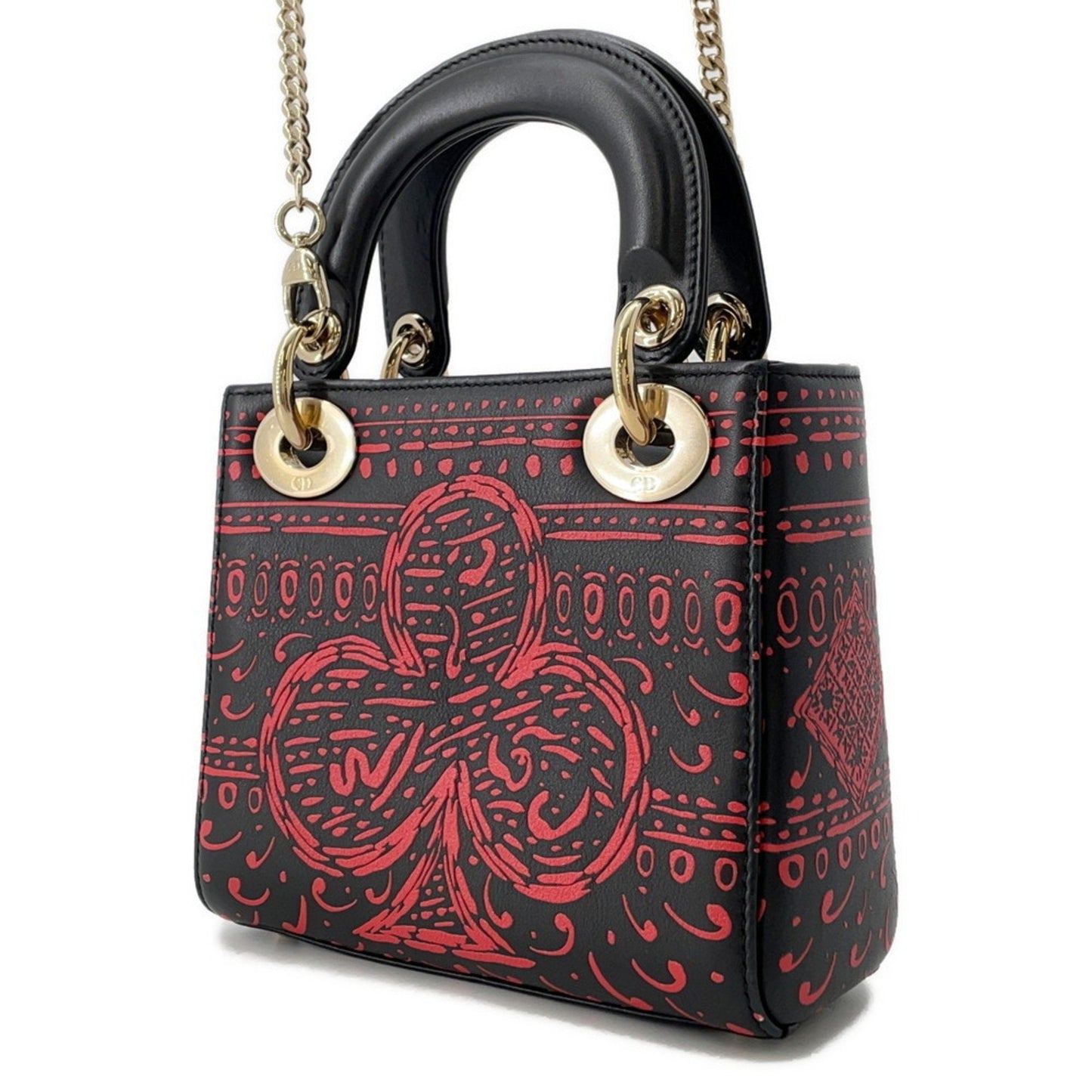 Christian Dior Black Red Color Leather Handbag ()
