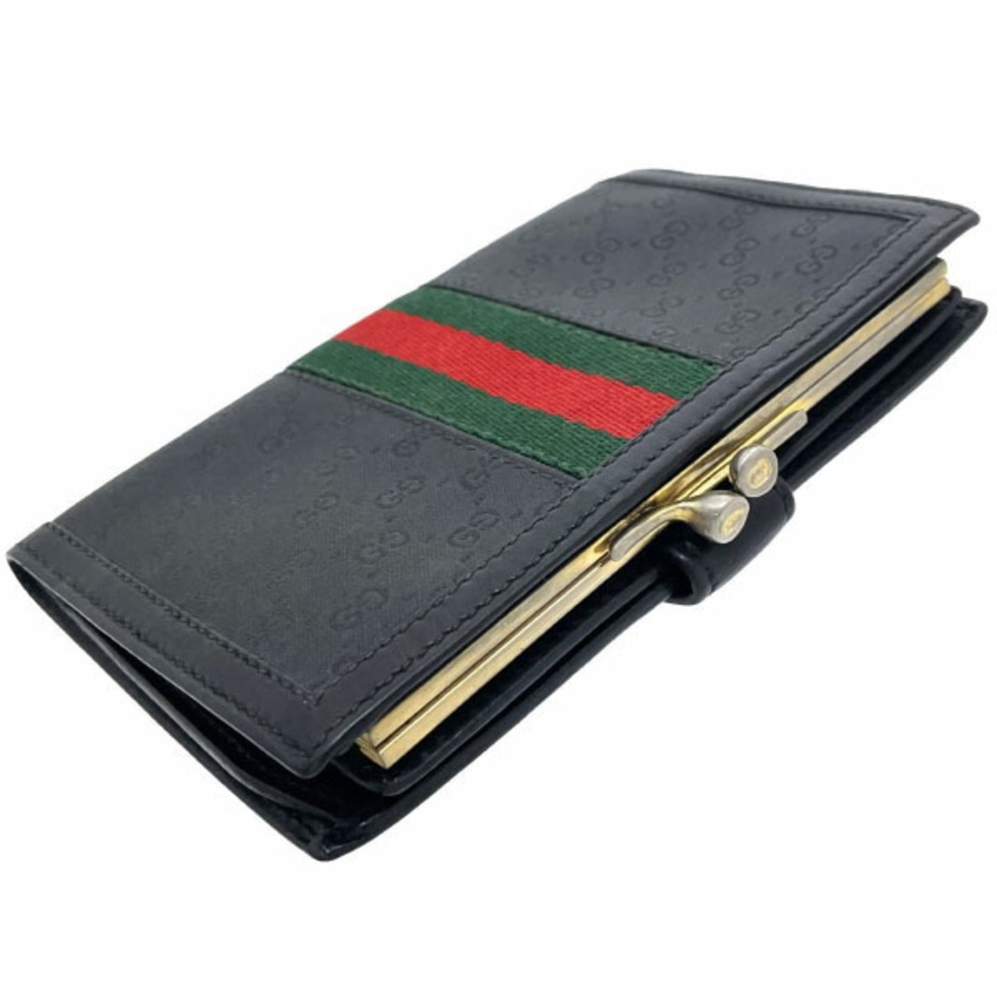 Gucci Black Green Red Color Pvc Leather Middle Wallet (Bi-Fold) ( )