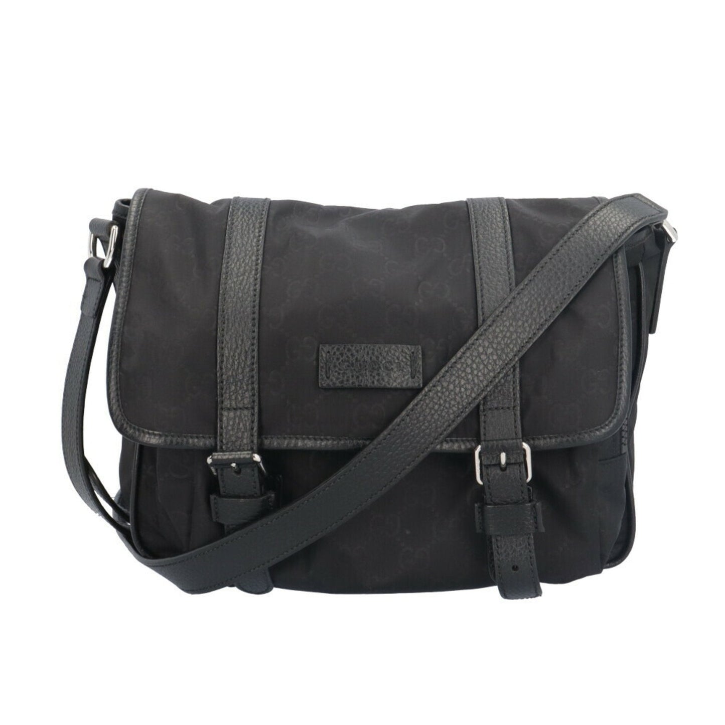 Gucci Black Nylon Leather Messenger Bag Shoulder Bag ( )
