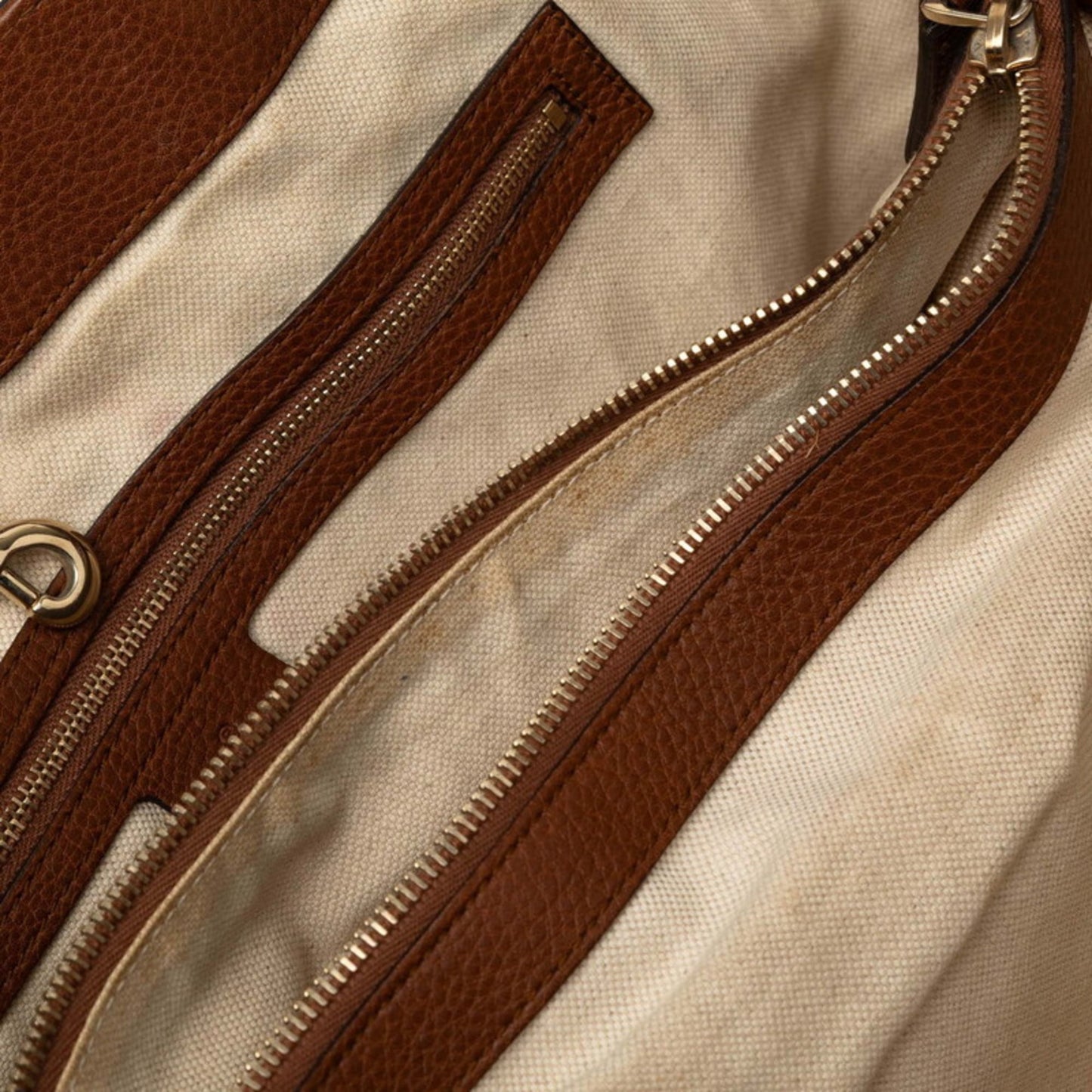Gucci Beige Brown Gg Canvas Leather Shoulder Bag Tote Bag ( )