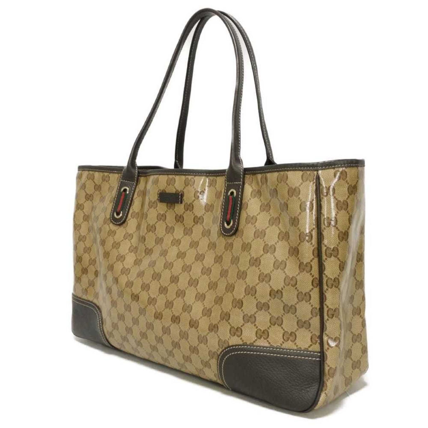 Gucci Beige Brown Gg Crystal Canvas Vinyl Coated Canvas Shoulder Bag Tote Bag ( )