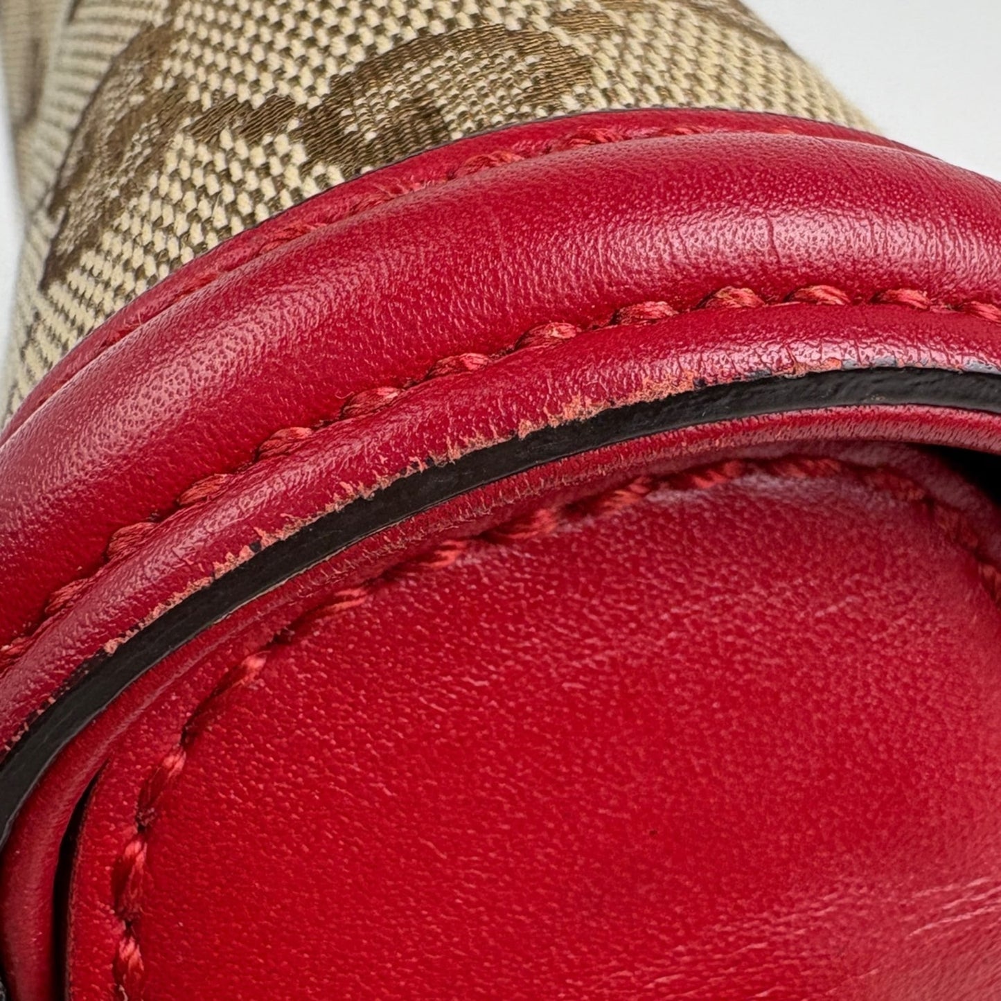 Gucci Red Brown Gg Canvas Leather Shoulder Bag ( )