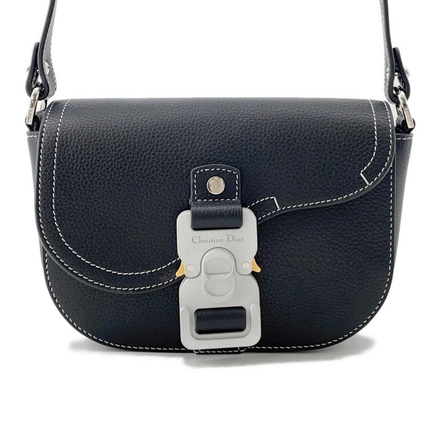 Christian Dior Black Leather Messenger Bag Saddle Bag Shoulder Bag ()
