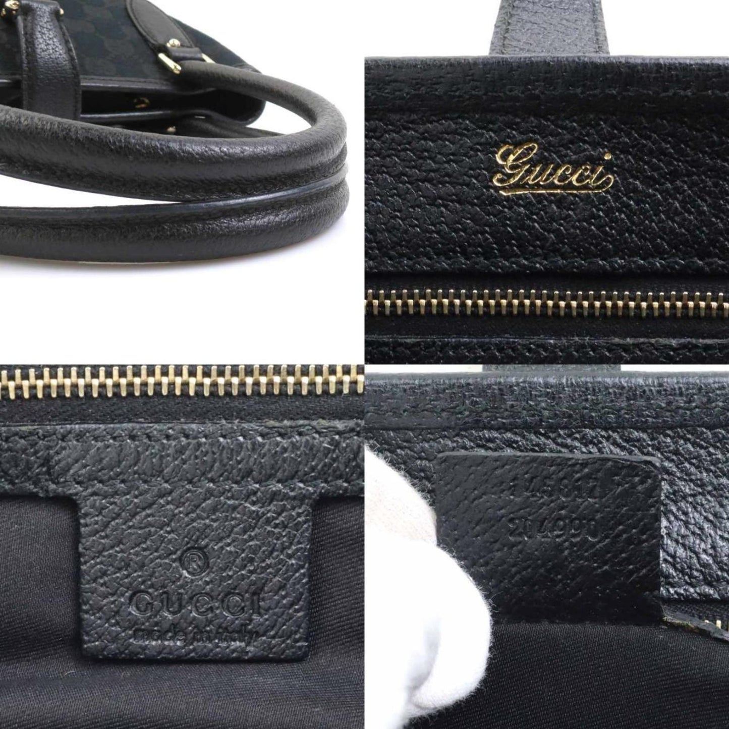 Gucci Black Gg Canvas Leather Handbag ( )