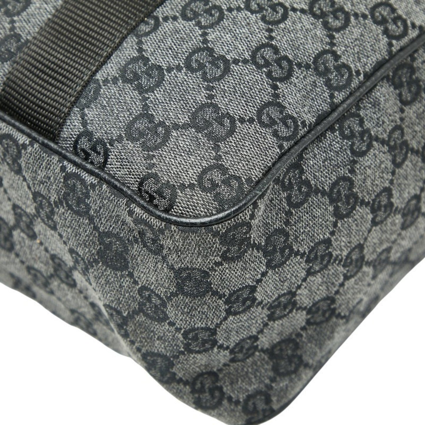 Gucci Black Gray Canvas Leather Handbag ( )