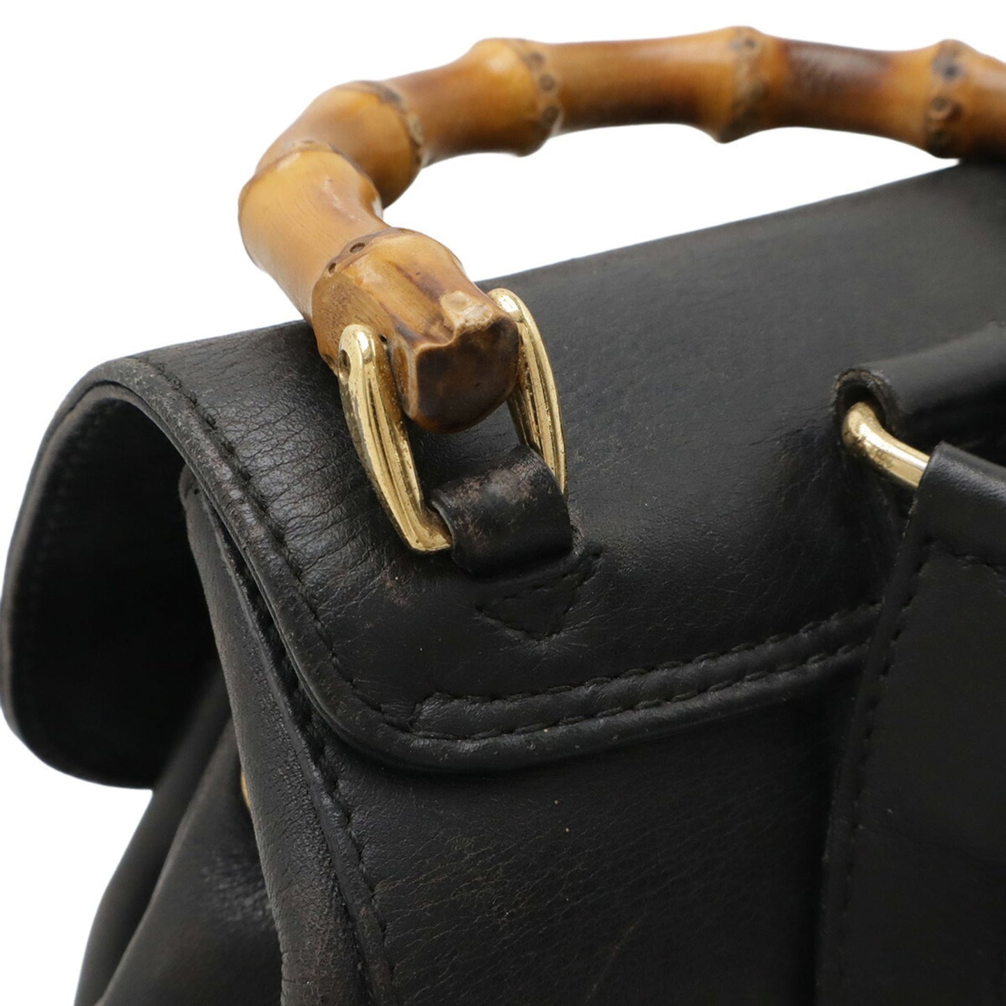 Gucci Black Bamboo Leather Backpack Shoulder Bag ( )