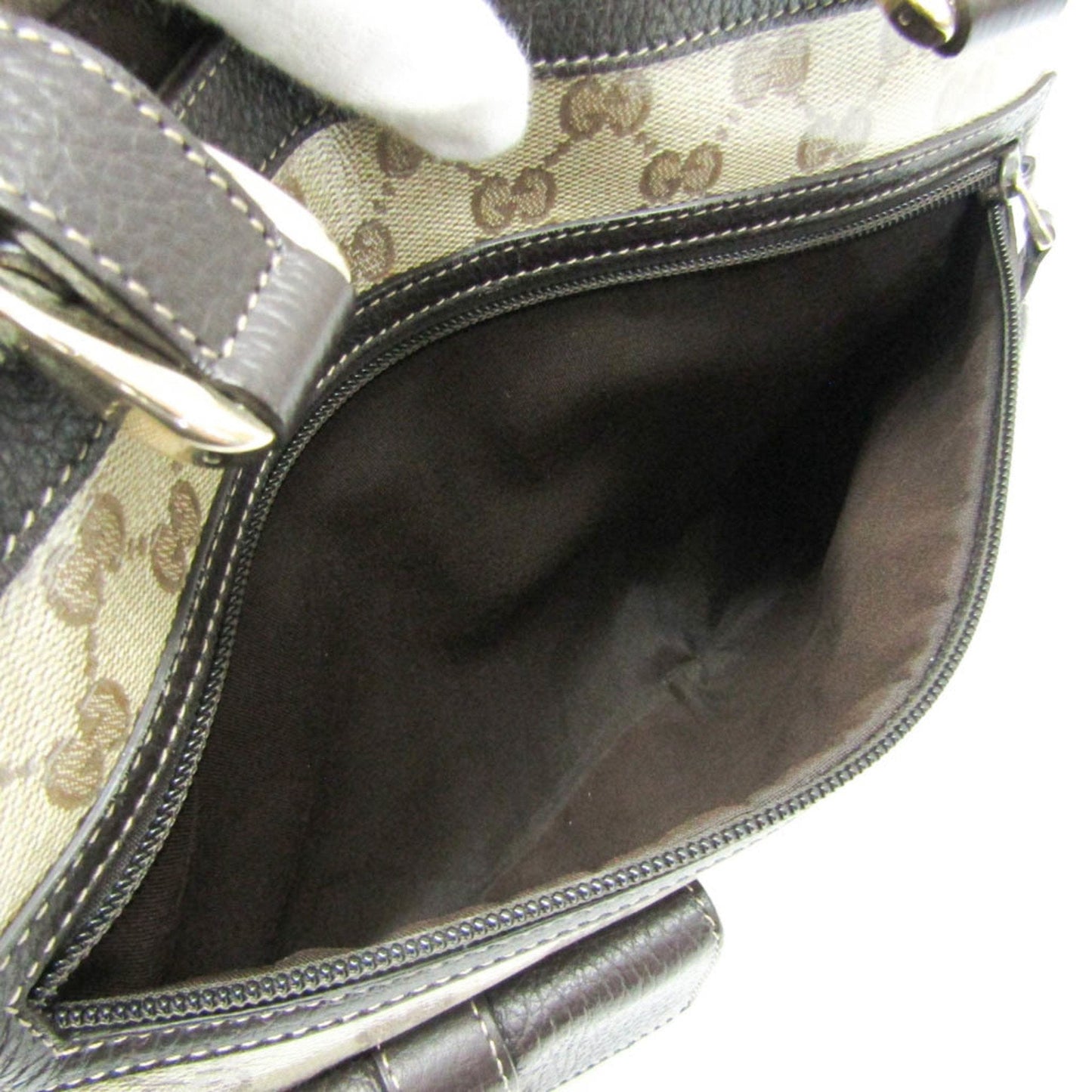 Gucci Gg Crystal Beige Dark Brown Leather Pvc Tote Bag ( )