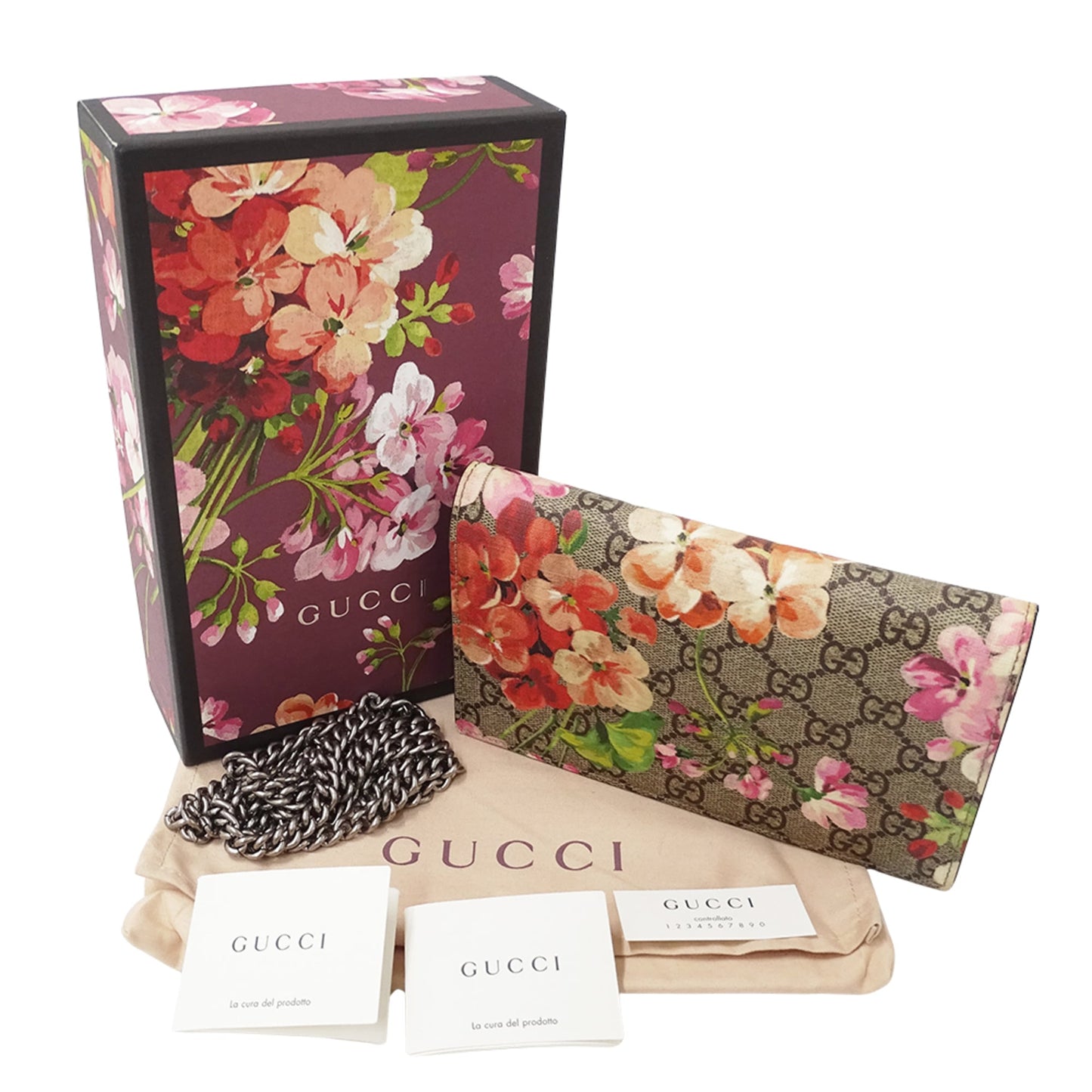 Gucci Brown Pink Gg Supreme Chain/Shoulder Wallet ( )