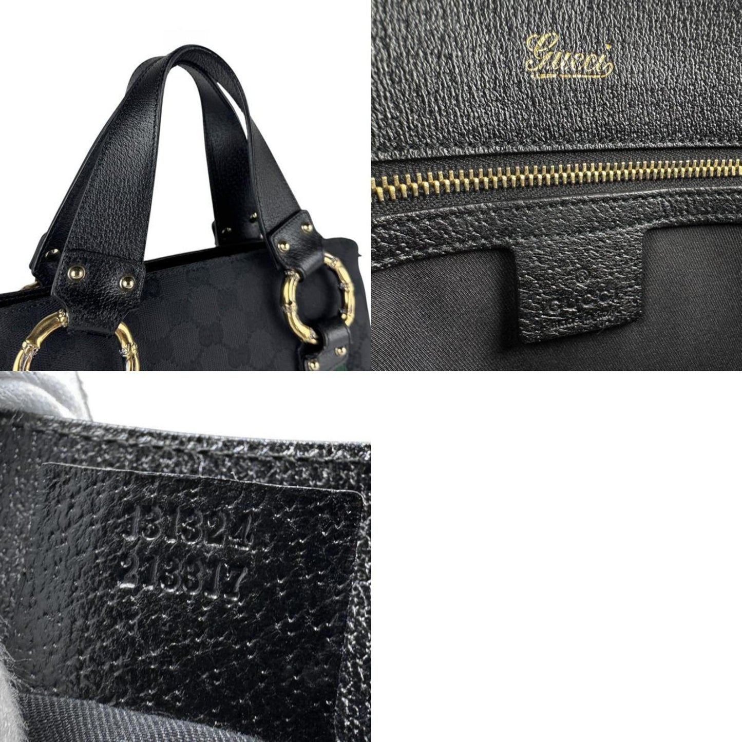 Gucci Black Gg Canvas Leather Handbag ( )