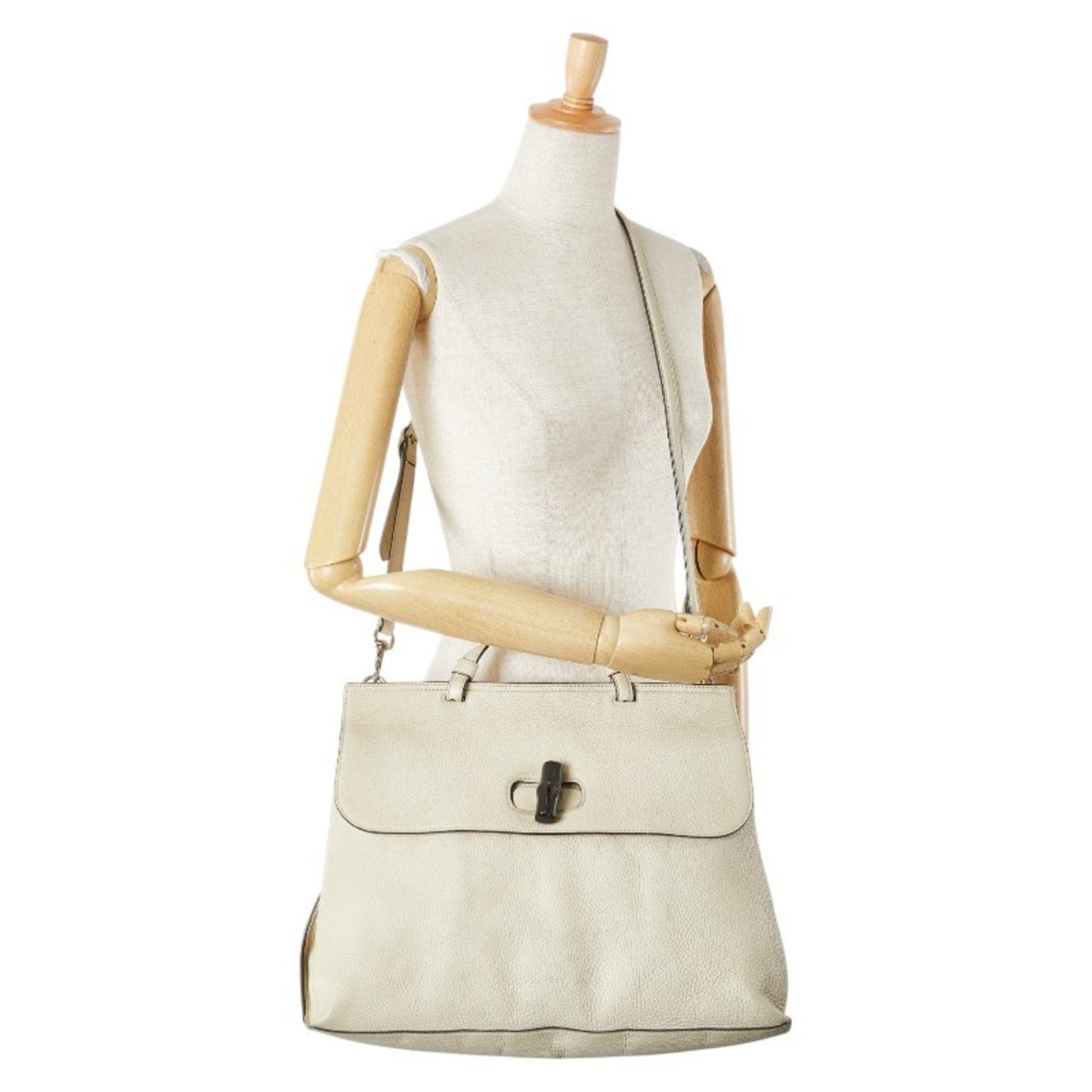 Gucci White Leather Shoulder Bag Tote Bag ( )
