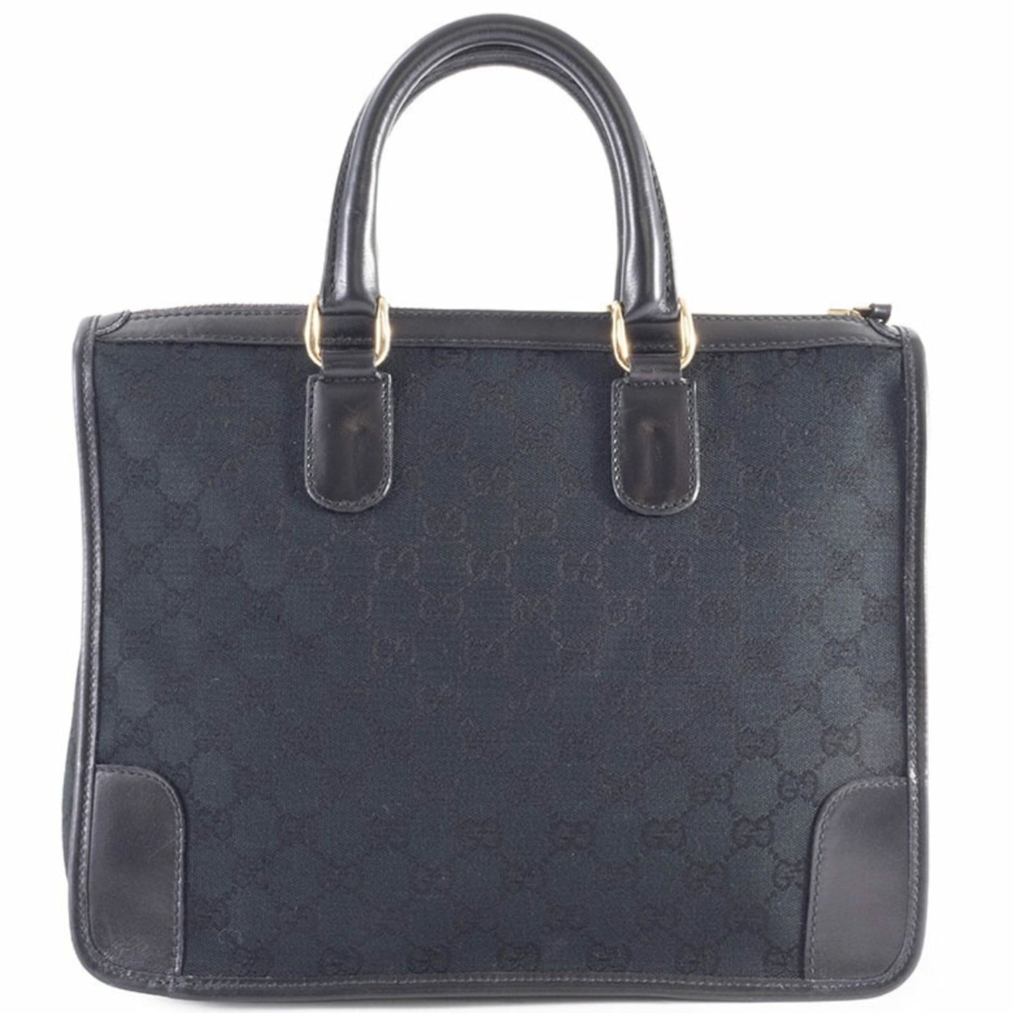 Gucci Black Gg Canvas Leather Handbag ( )