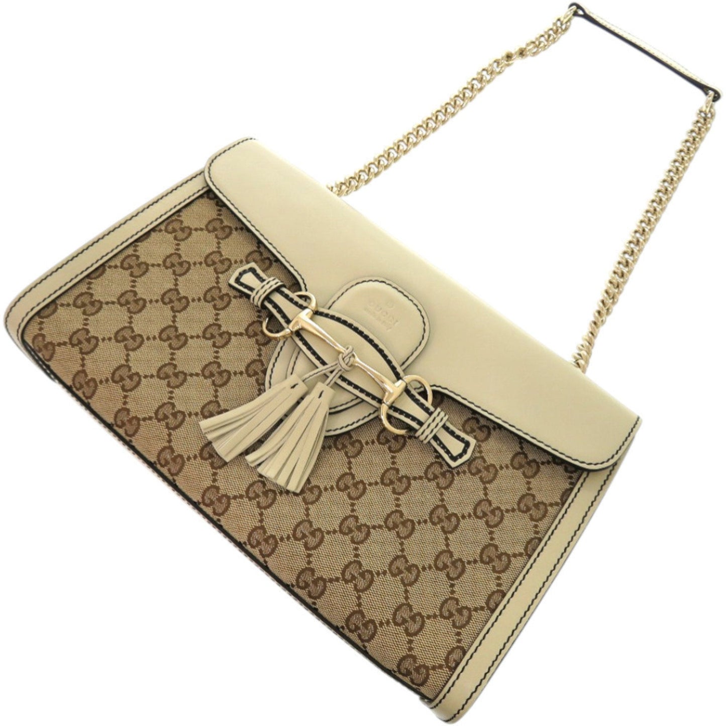 Gucci Beige White Gg Canvas Leather Shoulder Bag ( )
