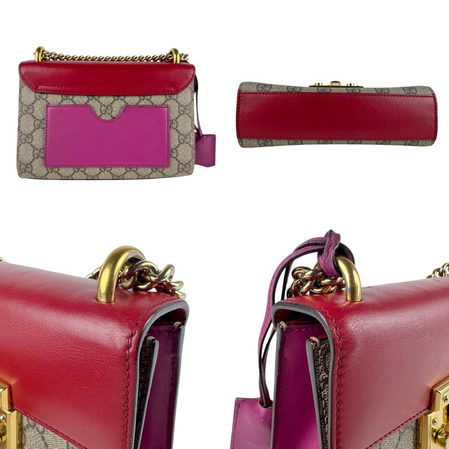 Gucci Brown Red Color Gg Supreme Leather Shoulder Bag ( )