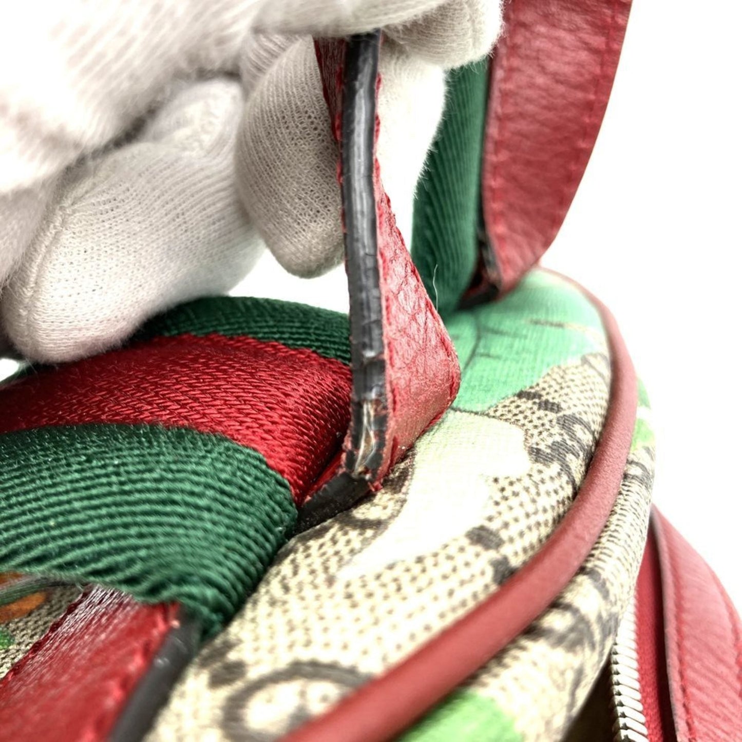 Gucci Green Multi-Color Red Color Yellow Gg Supreme Canvas Leather Backpack ( )