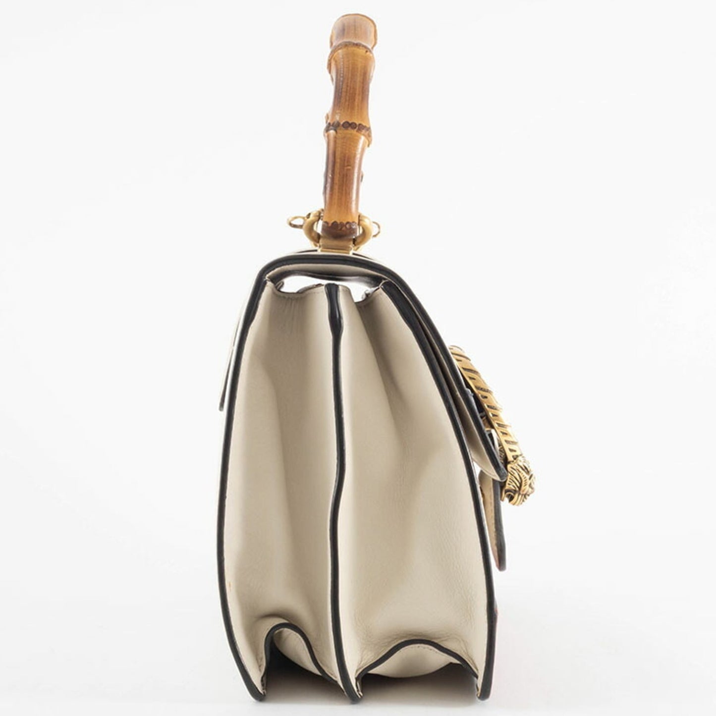 Gucci Ivory Navy Red Color Bamboo Leather Shoulder Bag ( )
