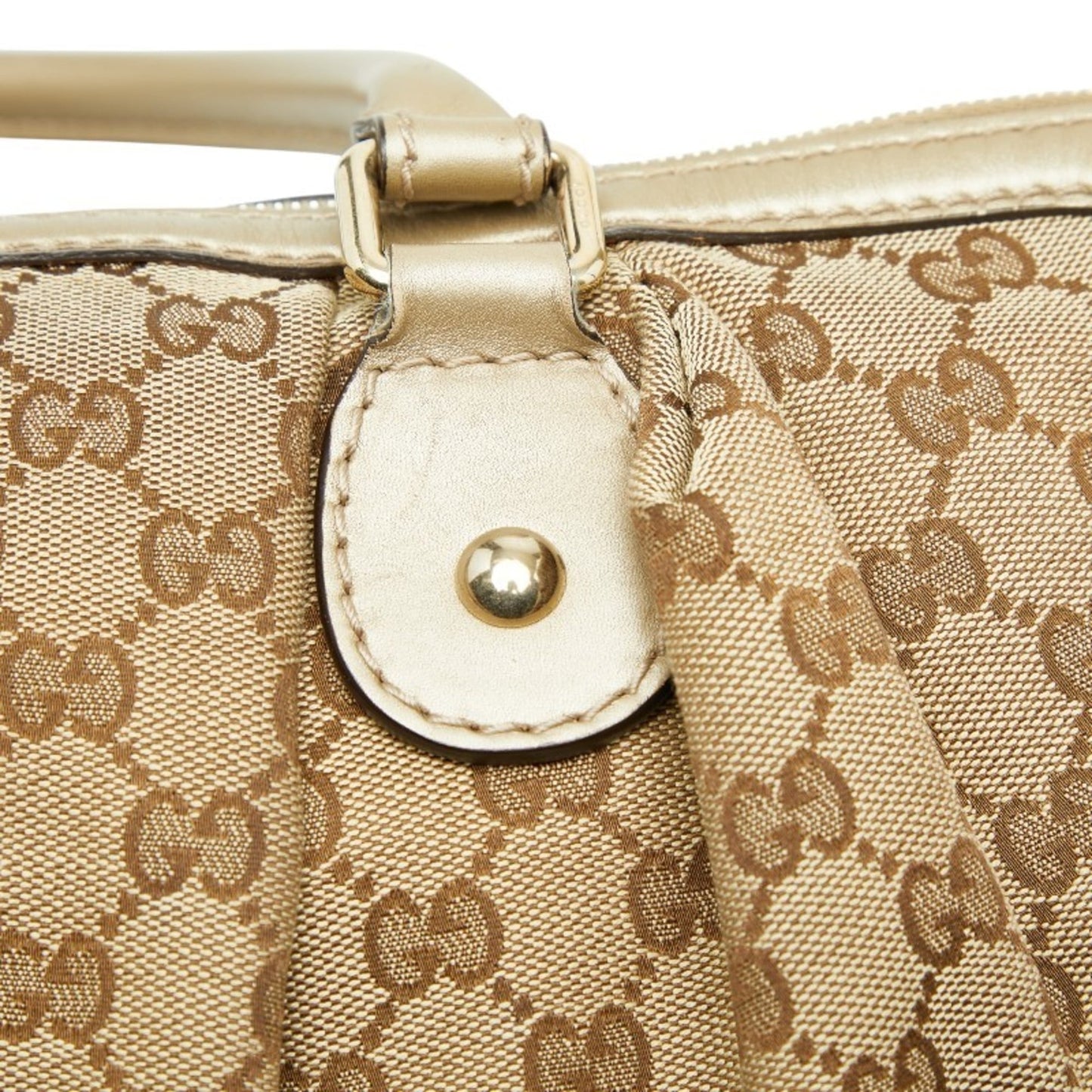 Gucci Beige Brown Canvas Leather Shoulder Bag Tote Bag ( )