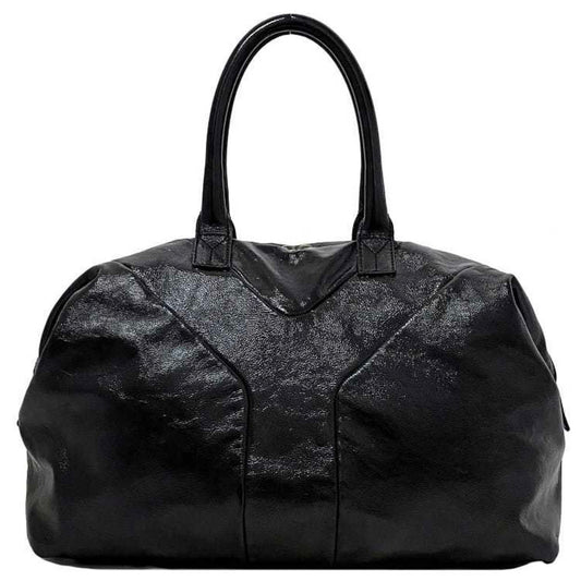 Yves Saint Laurent Easy Boston Embroidery Stitch Y Tote Bag in Black Patent Leather