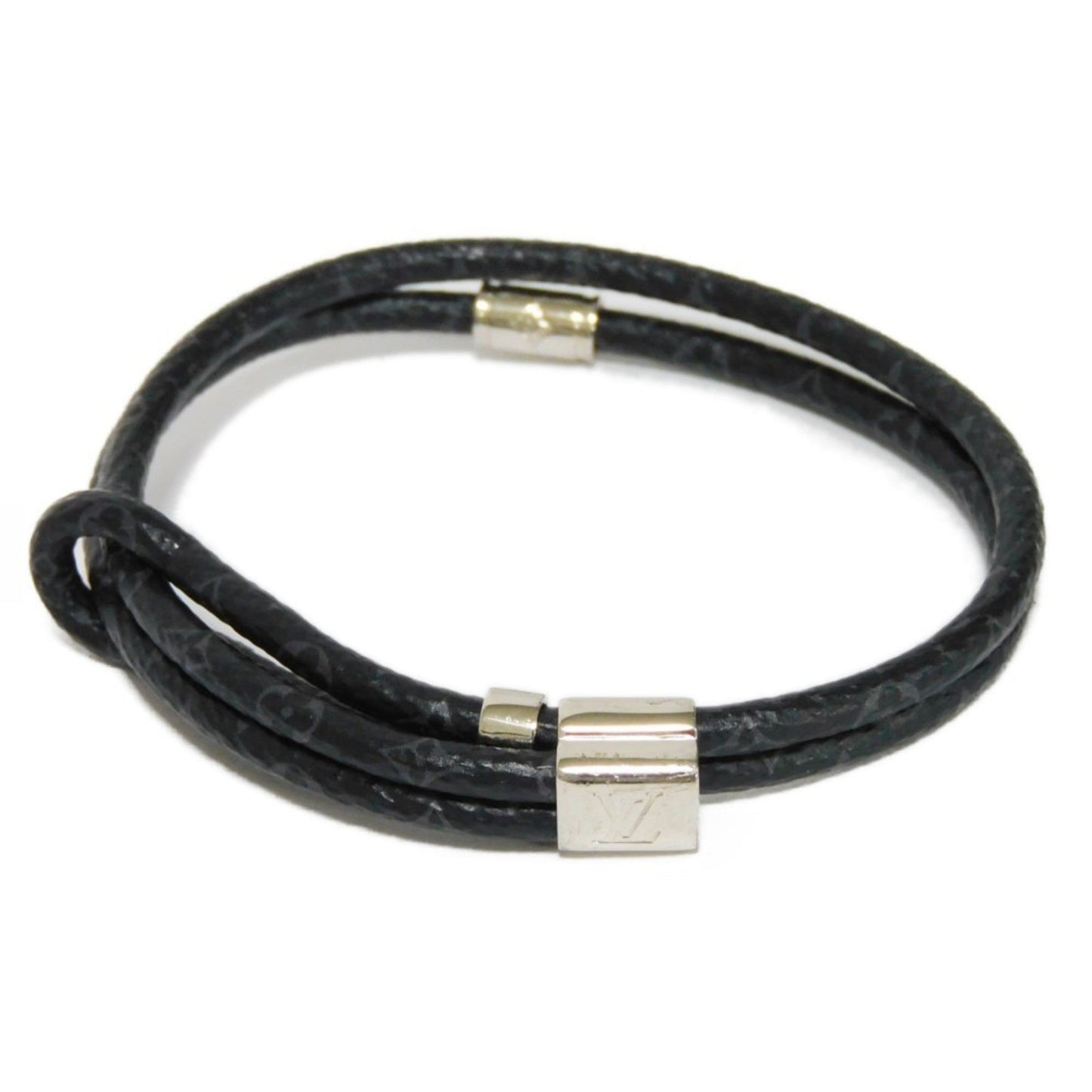 LOUIS VUITTON Bracelet LV Slide Logo Initial Flower Black Monogram Eclipse M8075Z Men's Accessories Jewelry
