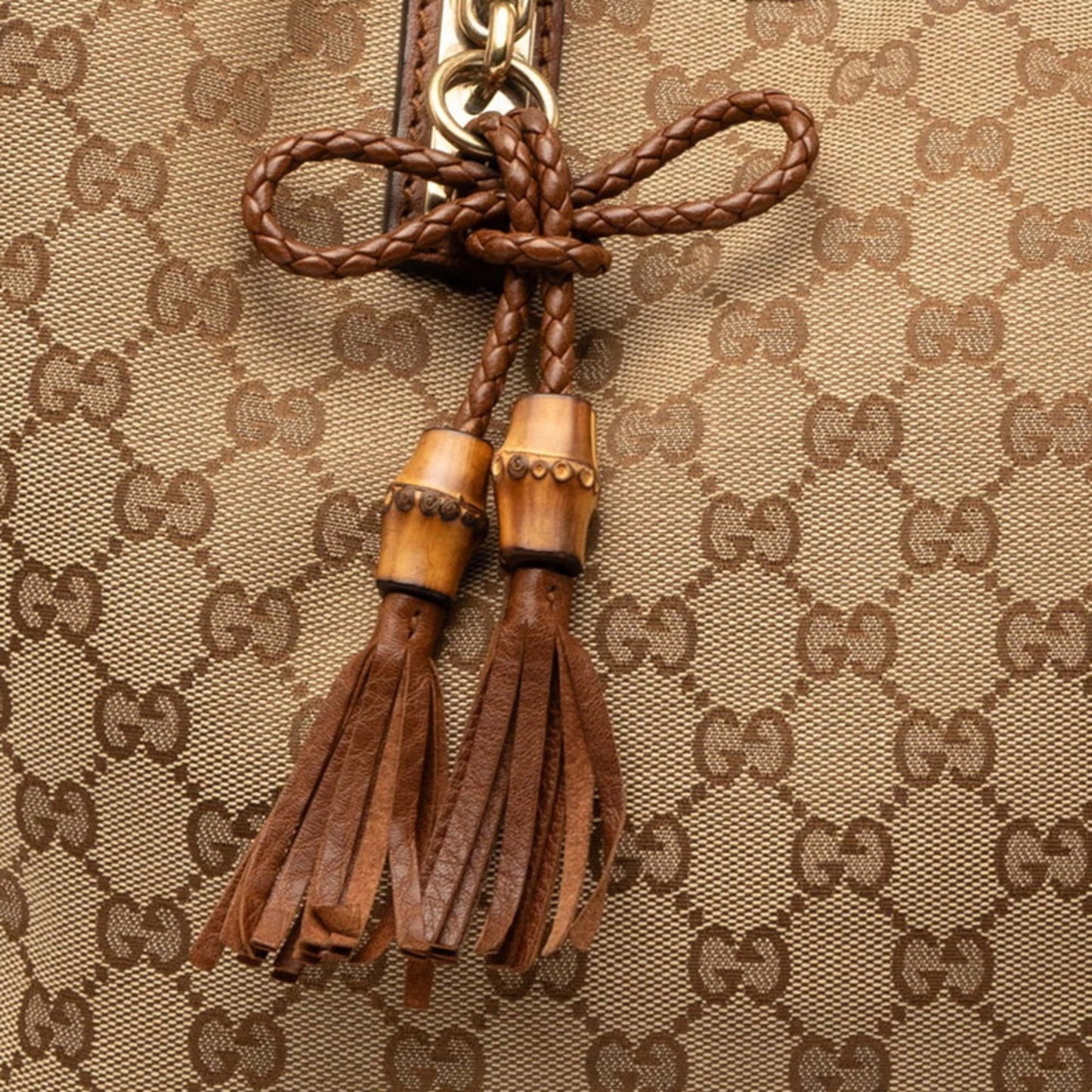 Gucci Beige Brown Gg Canvas Leather Shoulder Bag Tote Bag ( )