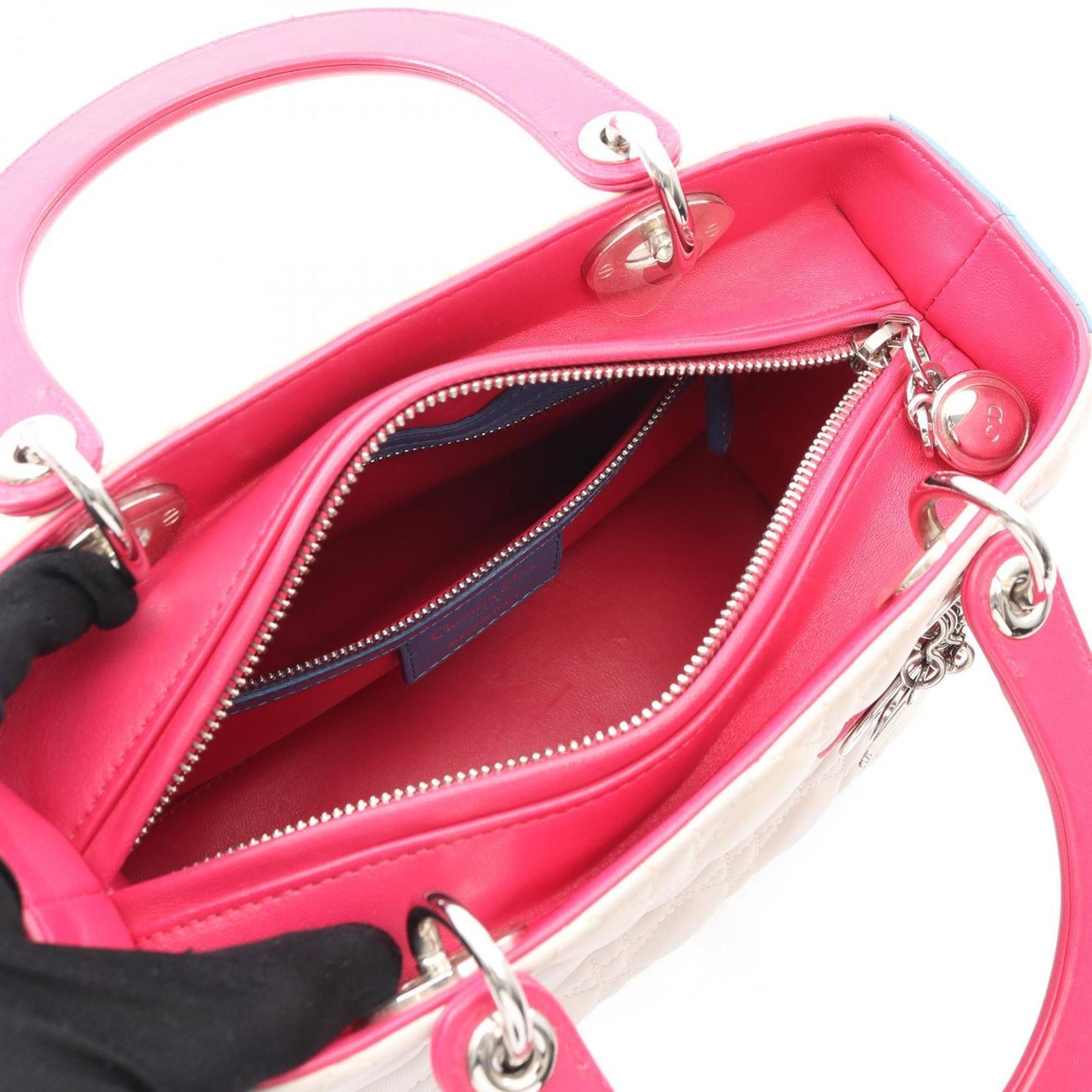 Christian Dior Beige Blue Pink Leather Handbag ()