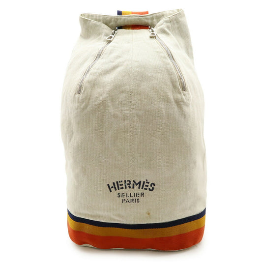 Hermes Natural Navy Orange Yellow Canvas Shoulder Bag Sling Bag ( )