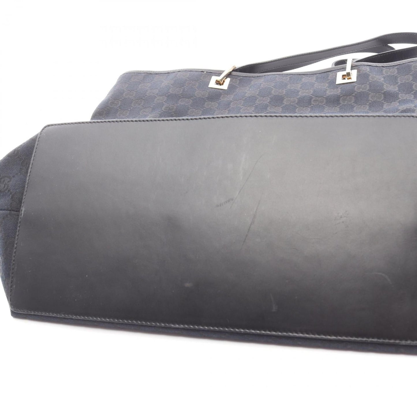 Gucci Black Navy Gg Canvas Leather Tote Bag ( )