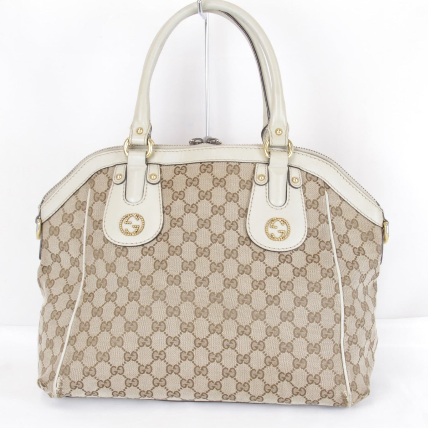 Gucci Gg Canvas Beige Gg Canvas Leather Handbag ( )