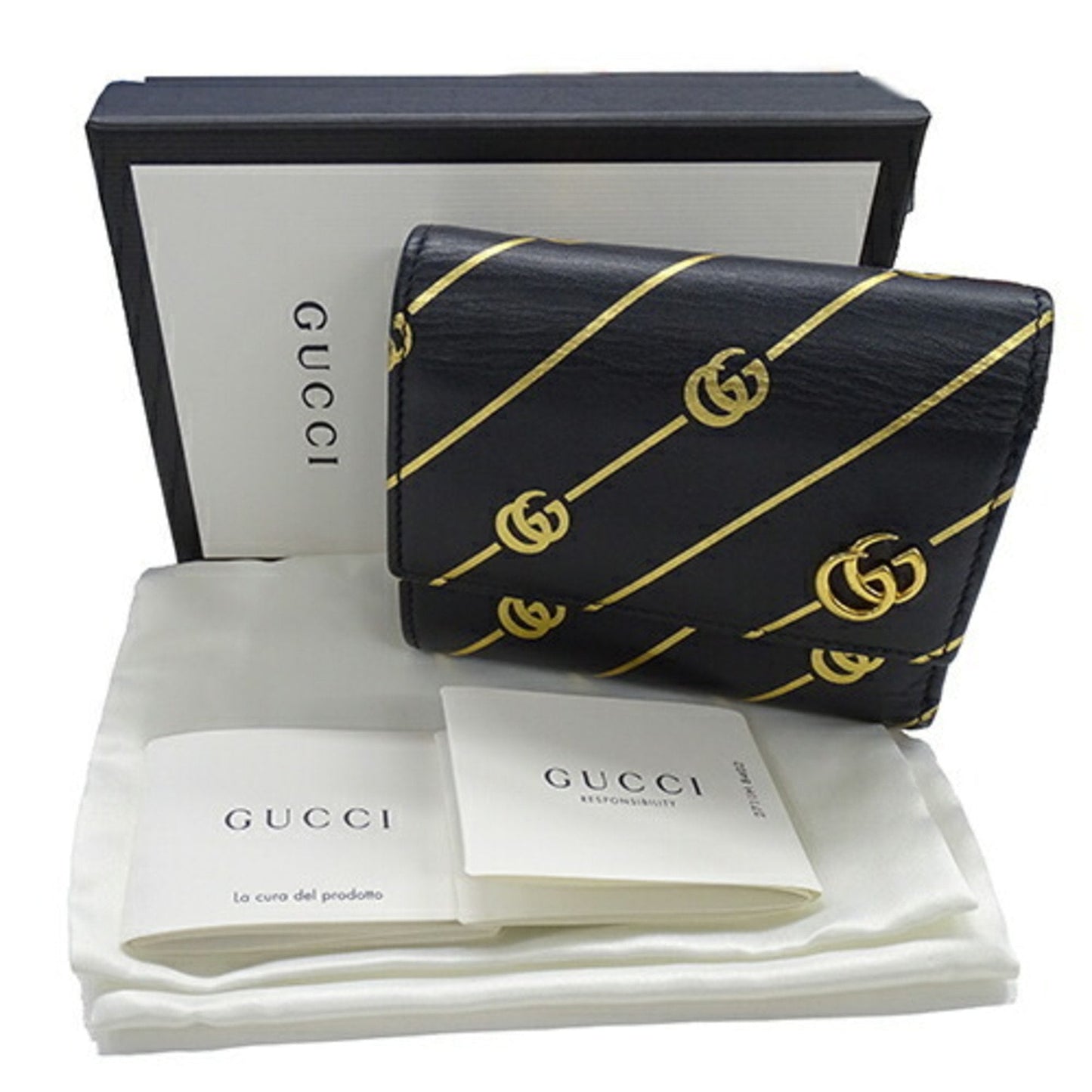 Gucci Gold Black Leather Wallet (Tri-Fold) ( )
