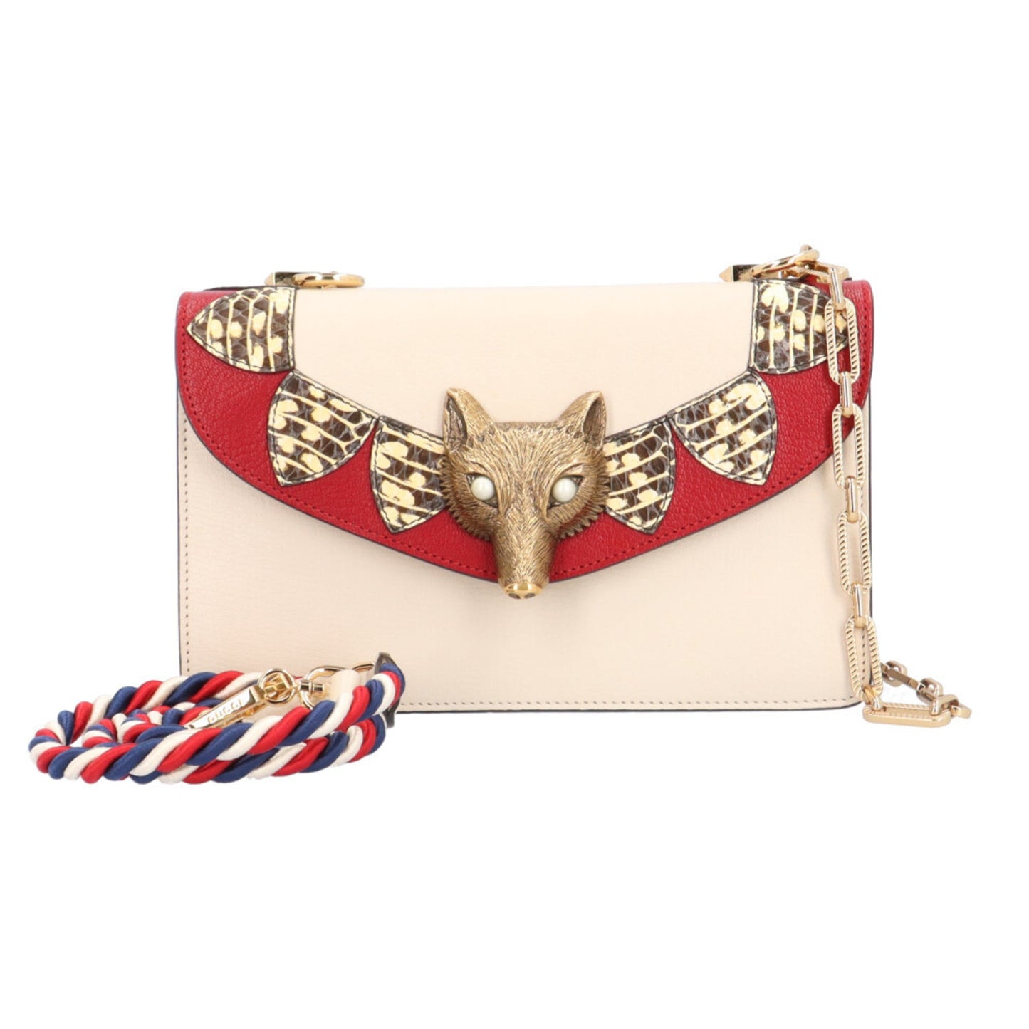 Gucci Beige Red Color Leather Shoulder Bag ( )