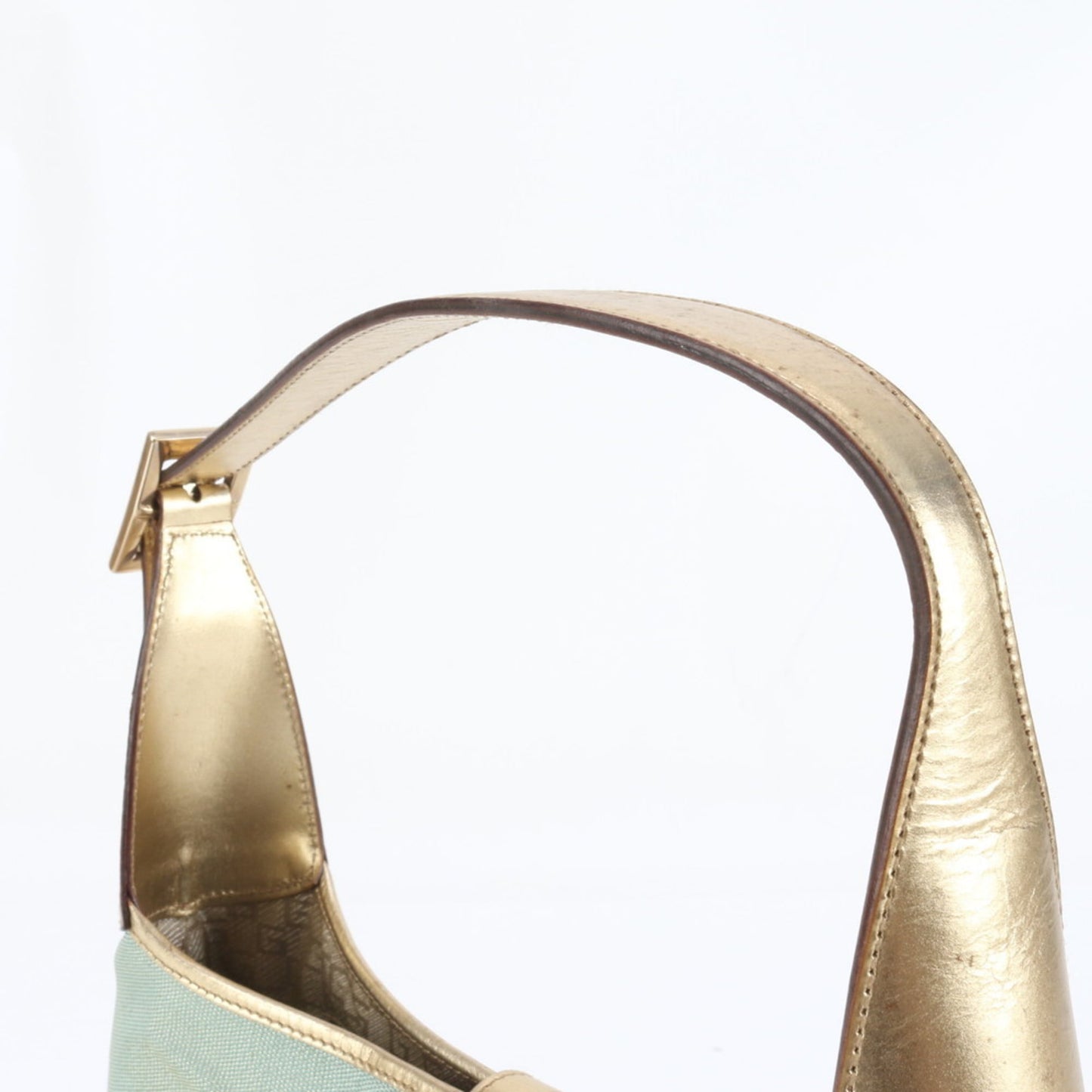 Gucci Blue Gold Leather Canvas Shoulder Bag ( )