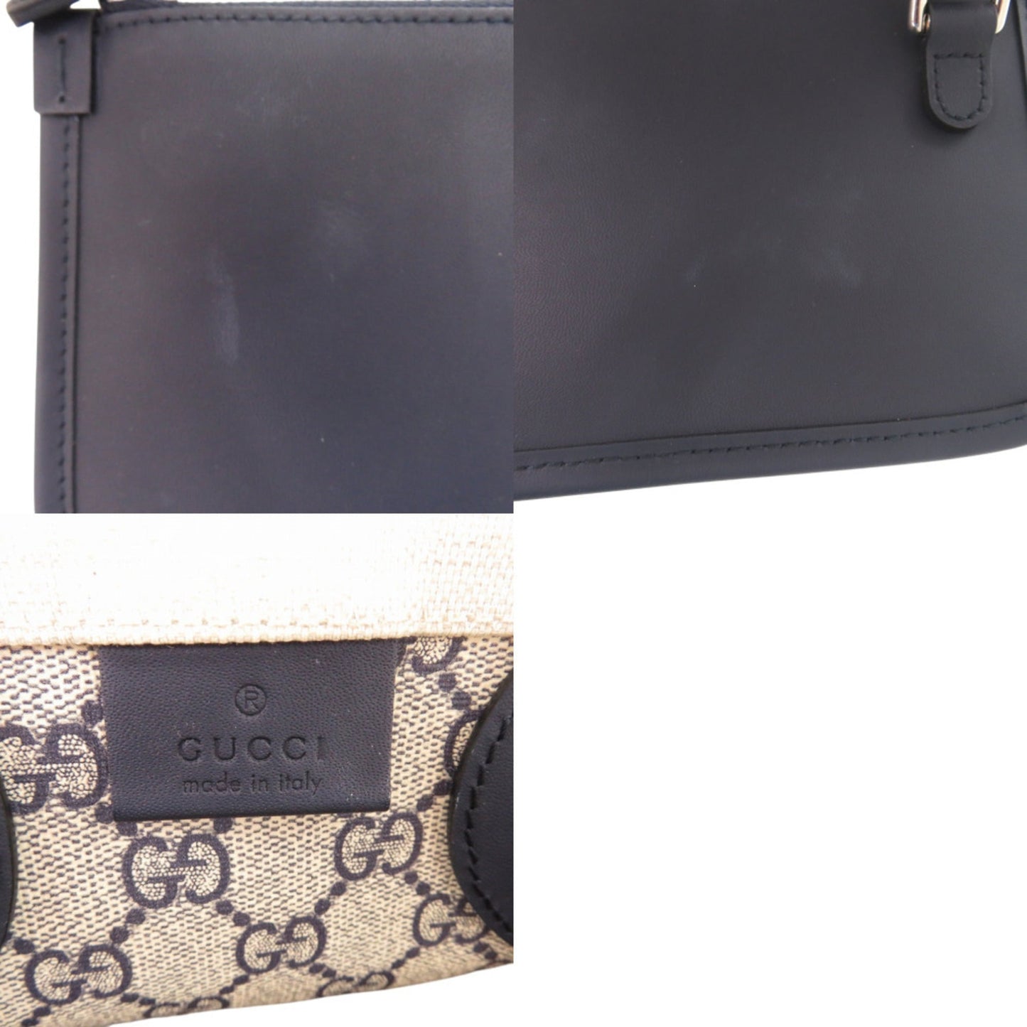 Gucci Navy Canvas Leather Tote Bag ( )