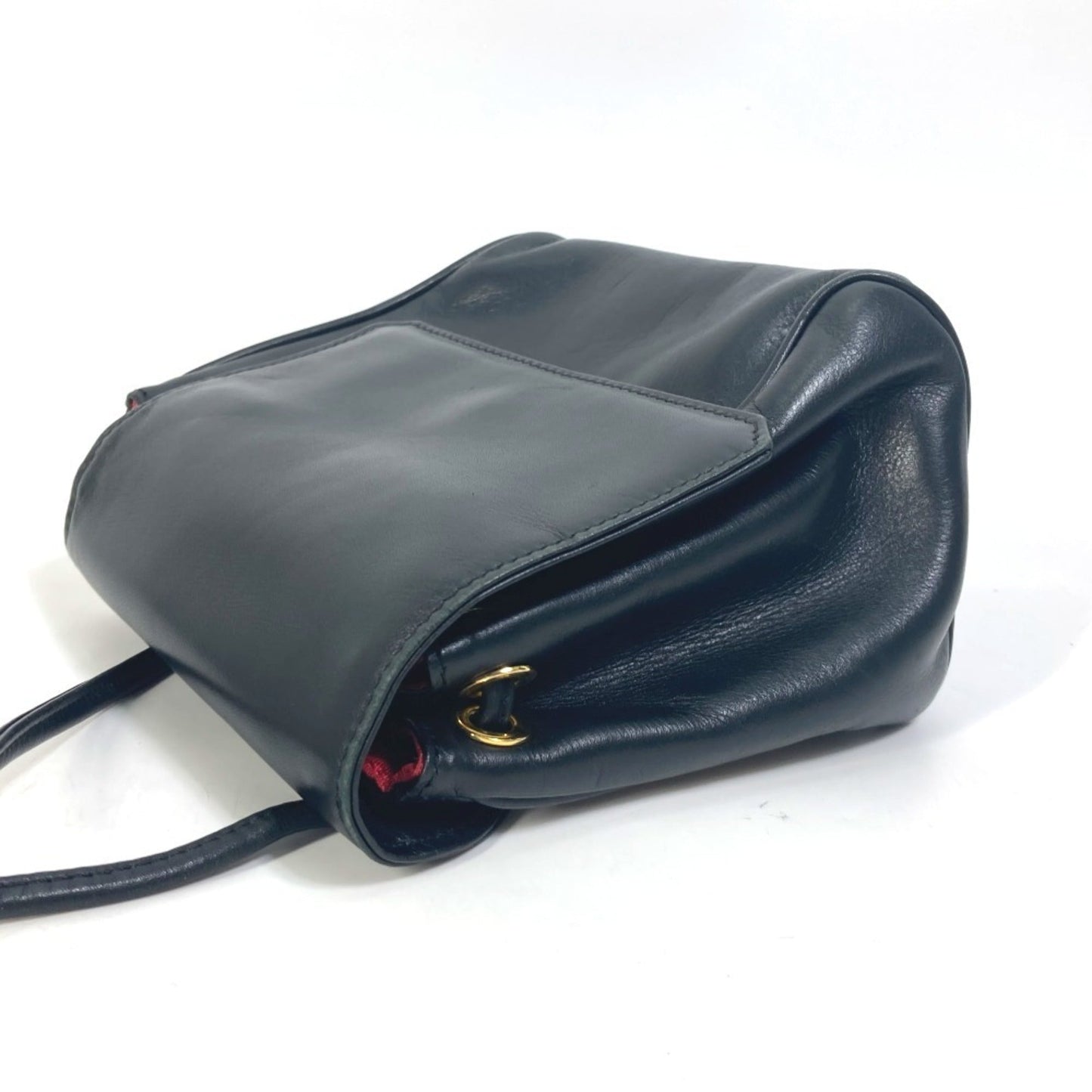 Christian Dior Black Red Color Leather Pochette Shoulder Bag ()
