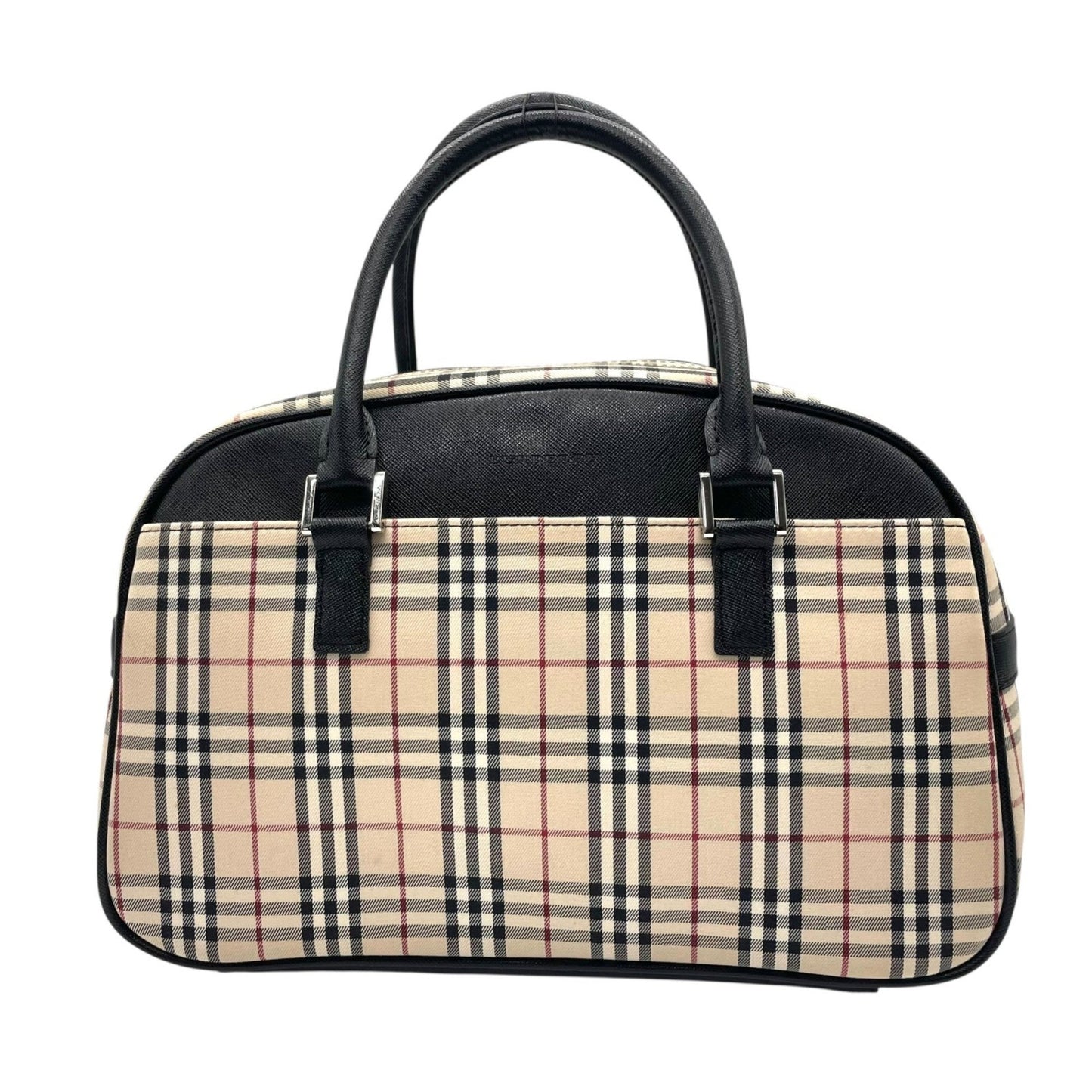 Burberry Beige Black Canvas Leather Boston Bag Handbag ( )