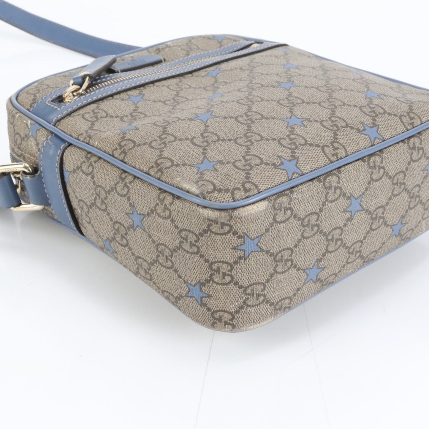 Gucci Blue Brown Leather Coated Canvas Shoulder Bag ( )