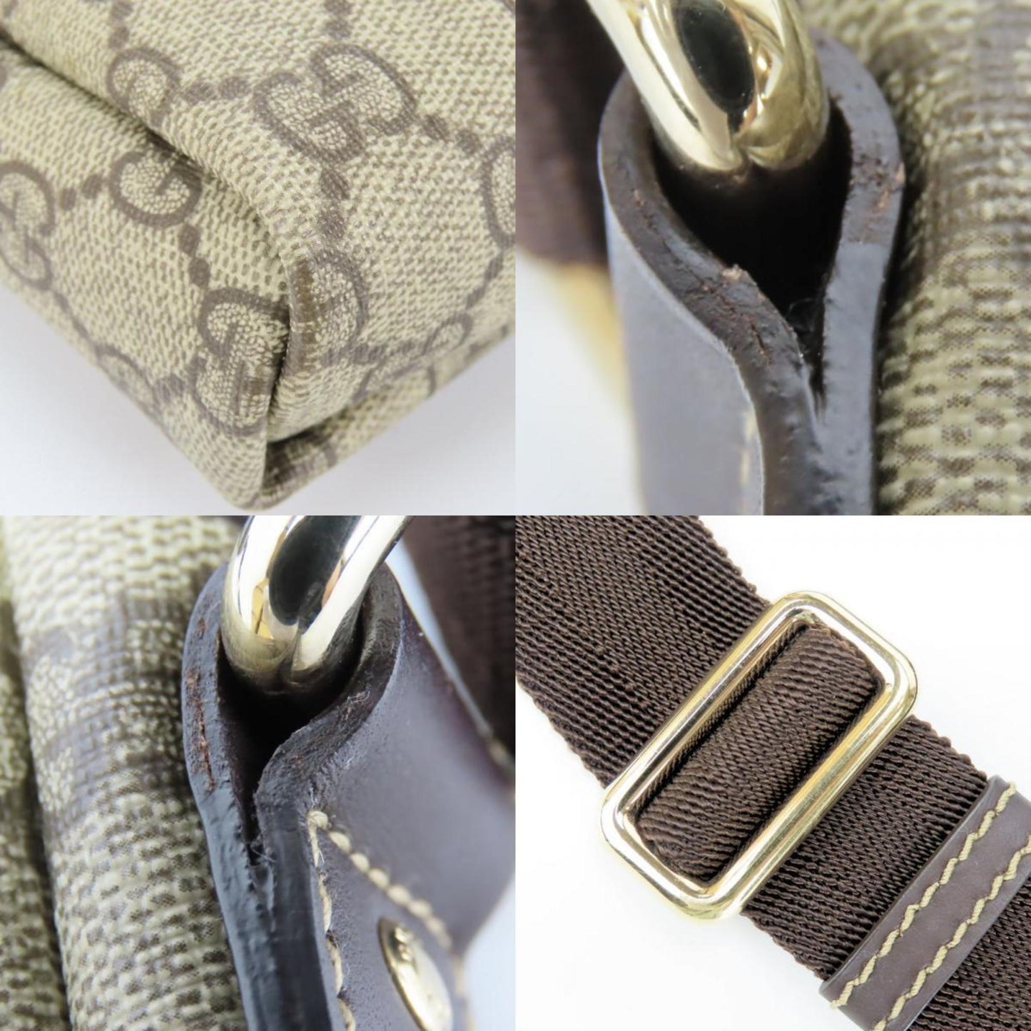 Gucci Beige Dark Brown Gg Supreme Leather Shoulder Bag ( )