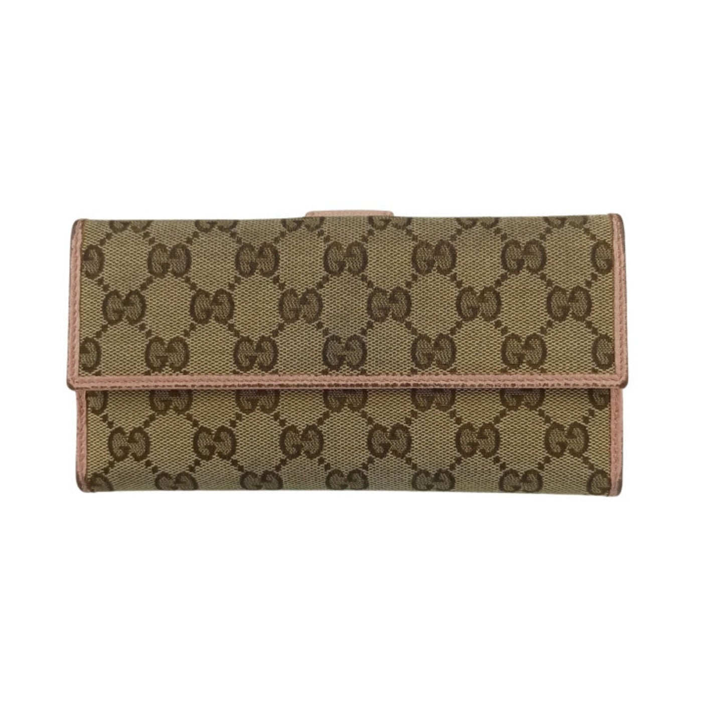 Gucci Beige Pink Gg Canvas Leather Long Wallet (Bi-Fold) ( )