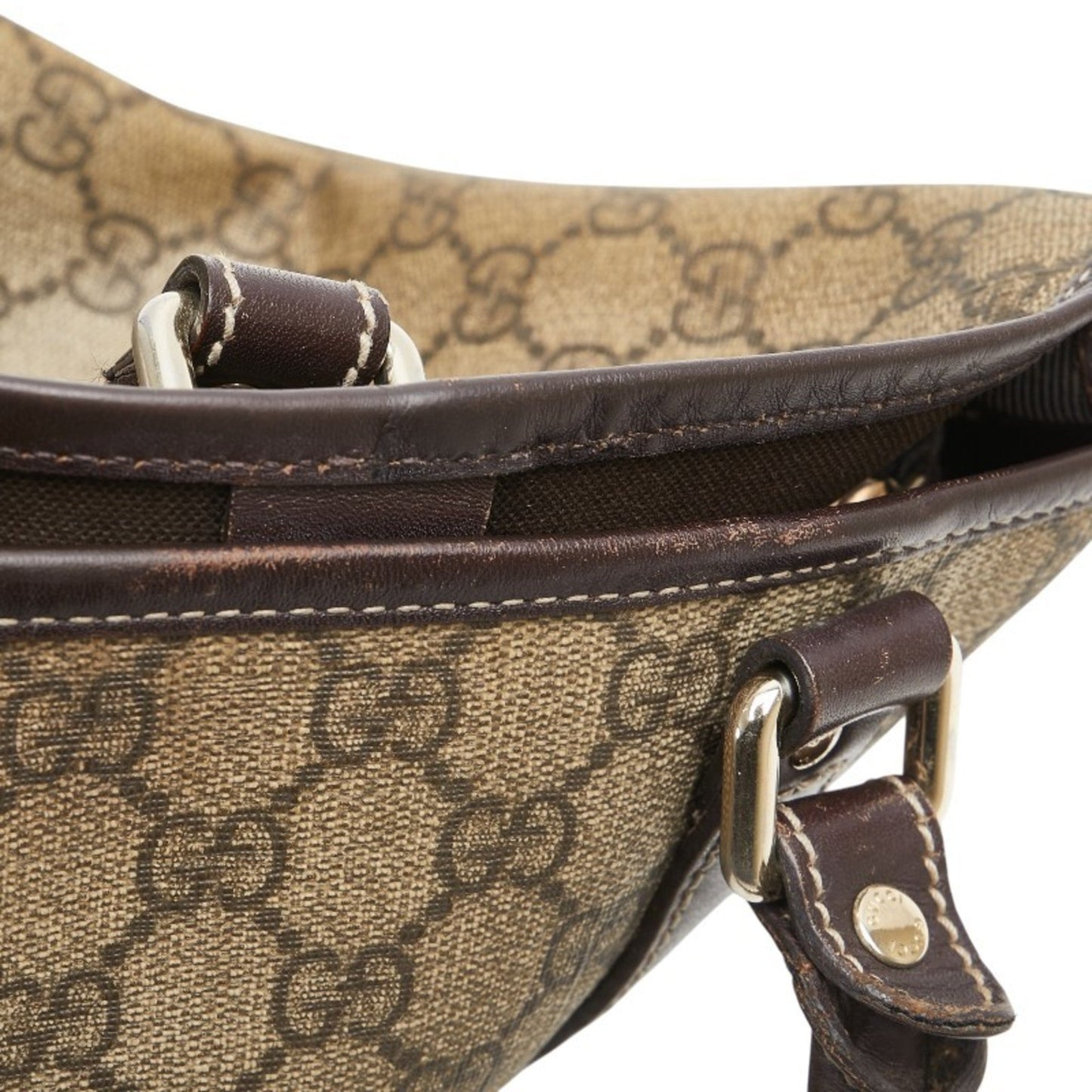 Gucci Beige Brown Pvc Leather Shoulder Bag Tote Bag ( )